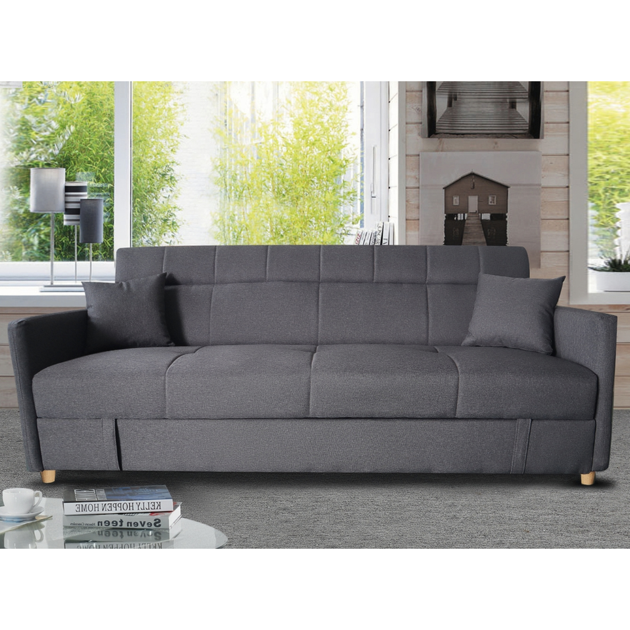 Voir la diapositive 2 : CONCEPT USINE Canapé convertible avec coffre en tissu gris foncé 3 places adare