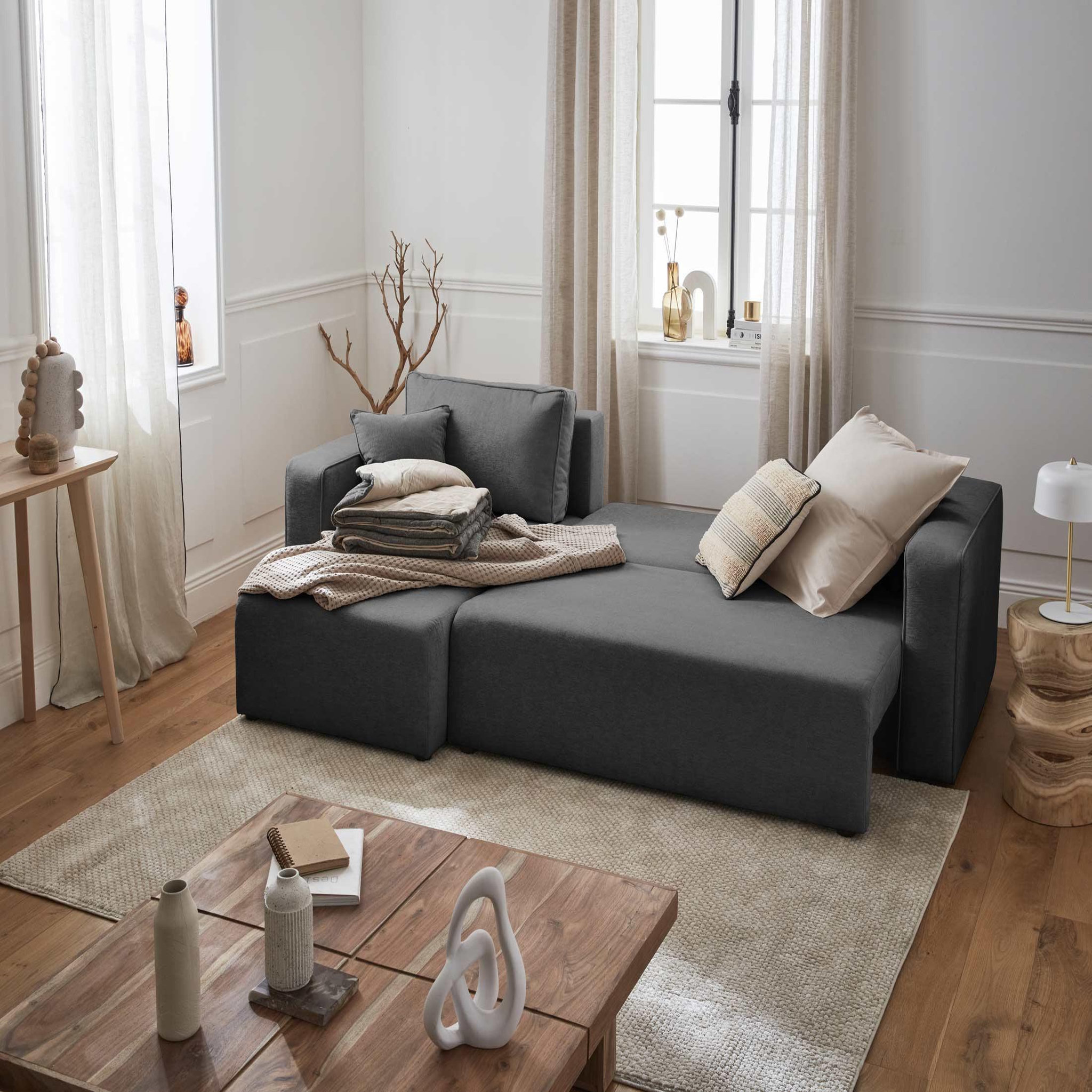 Voir la diapositive 2 : BEST MOBILIER Topaze - canapé d'angle réversible - 4 places - convertible avec coffre - en tissu