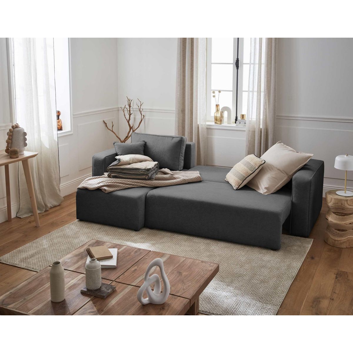 BEST MOBILIER Topaze - canapé d'angle réversible - 4 places - convertible avec coffre - en tissu