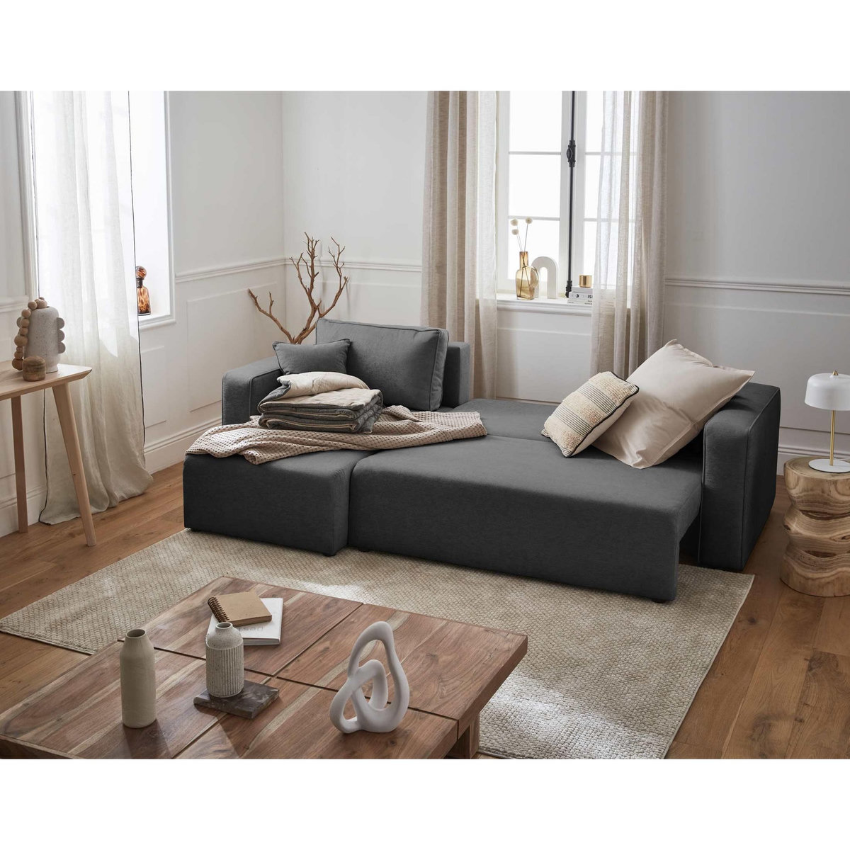 BEST MOBILIER Topaze - canapé d'angle réversible - 4 places - convertible avec coffre - en tissu