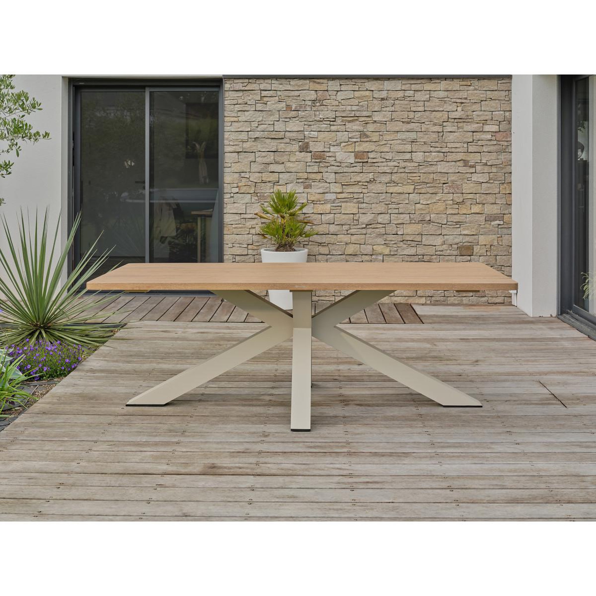 Voir la diapositive 2 : Paris Prix Table de jardin en métal  kelia  220cm grège & naturel
