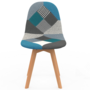 Voir la diapositive 3 : ID MARKET Lot de 4 chaises scandinaves SARA motifs patchworks bleus