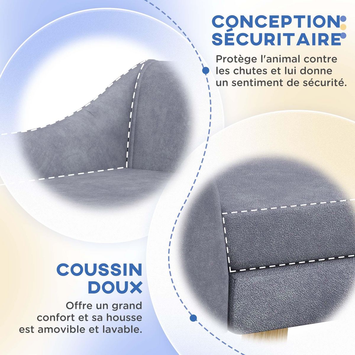 PAWHUT Canapé chien lit pour chien design scandinave - coussin moelleux déhoussable, pieds bois - velours gris