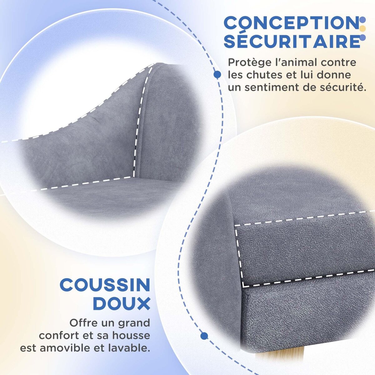 PAWHUT Canapé chien lit pour chien design scandinave - coussin moelleux déhoussable, pieds bois - velours gris