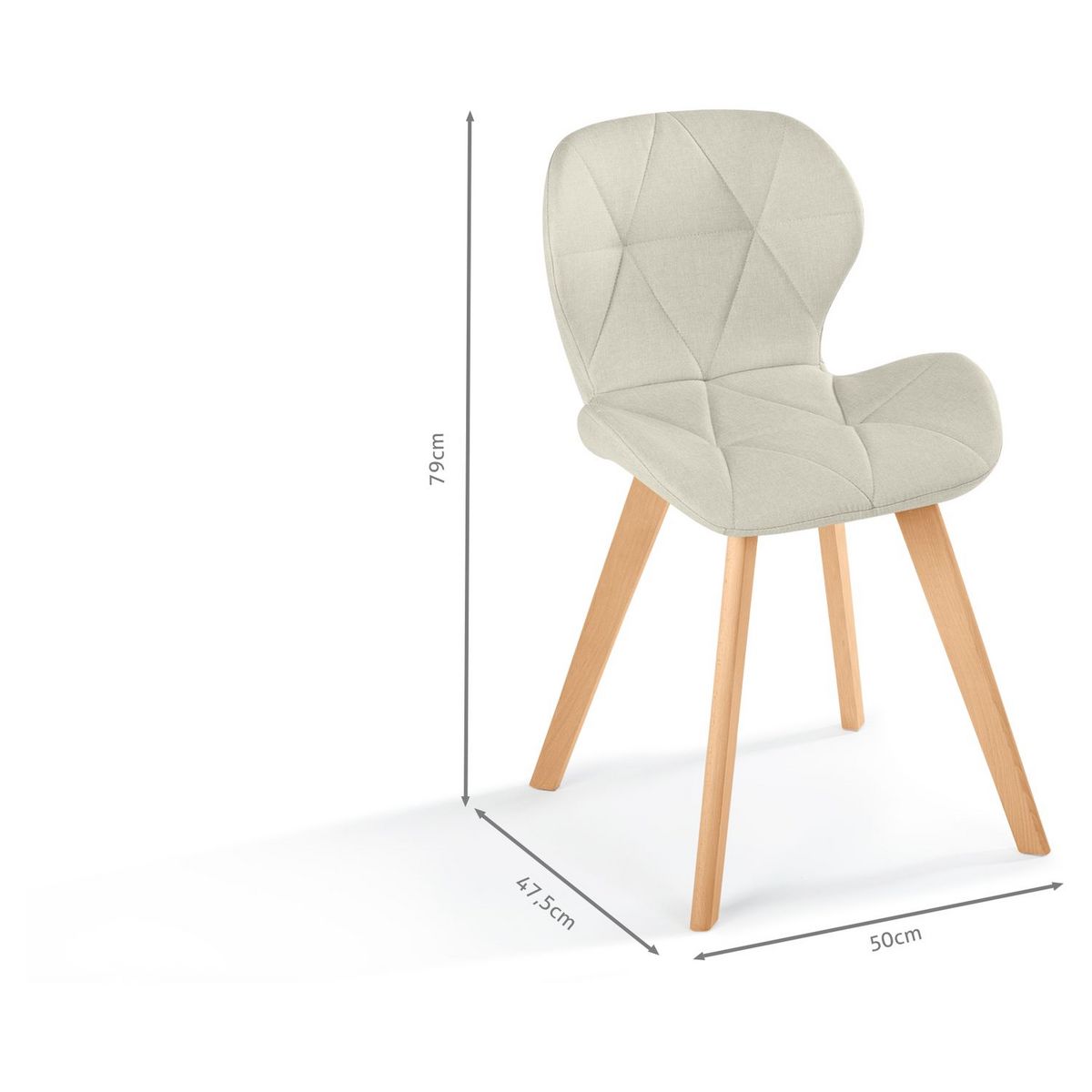 Lot de 2 chaises en tissu style scandinave pieds bois massif GAYA