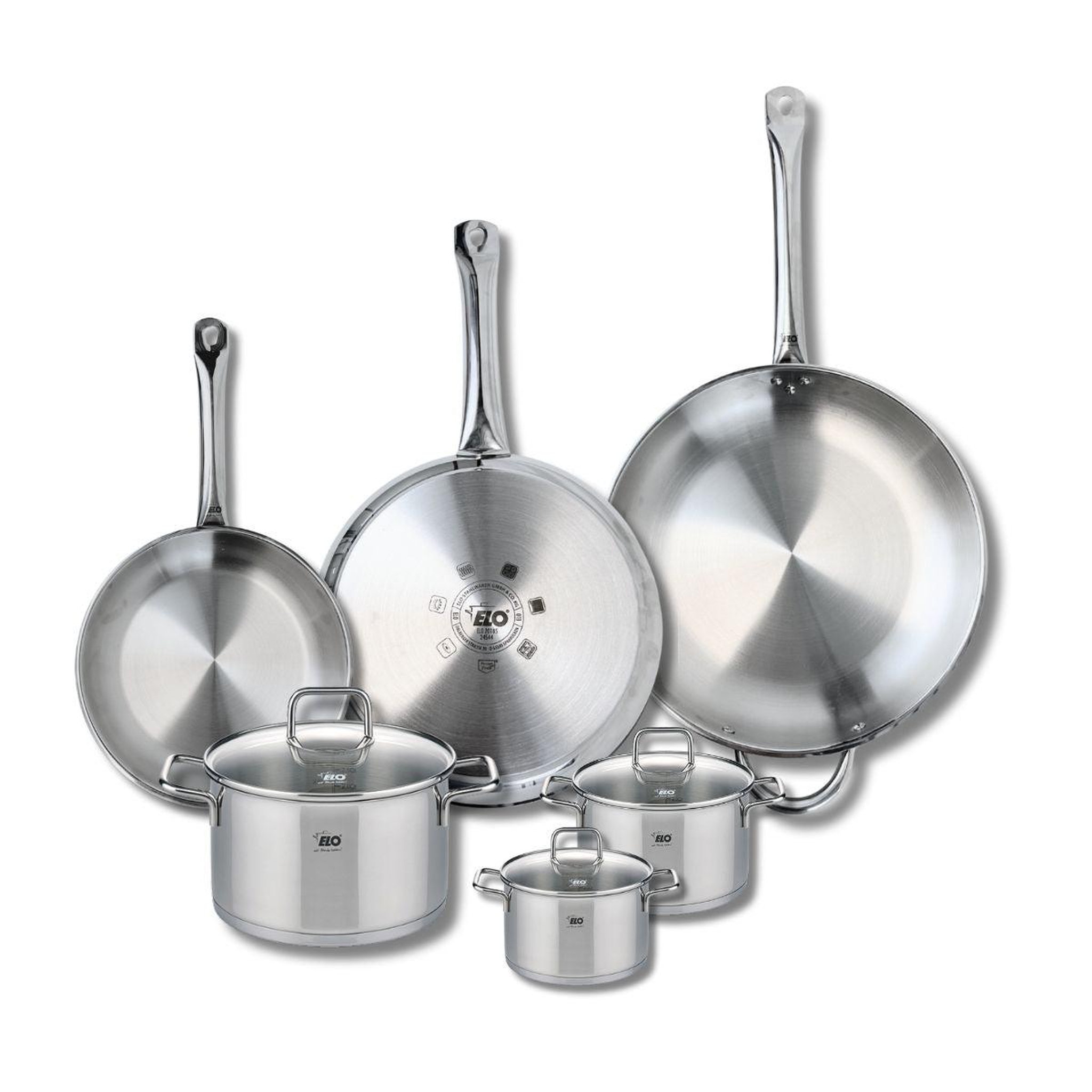 ELO Ensemble de 3 poêles de cuisson 24, 28 et 32 cm et 3 faitouts 12, 14 et 20 cm elo profi citrin