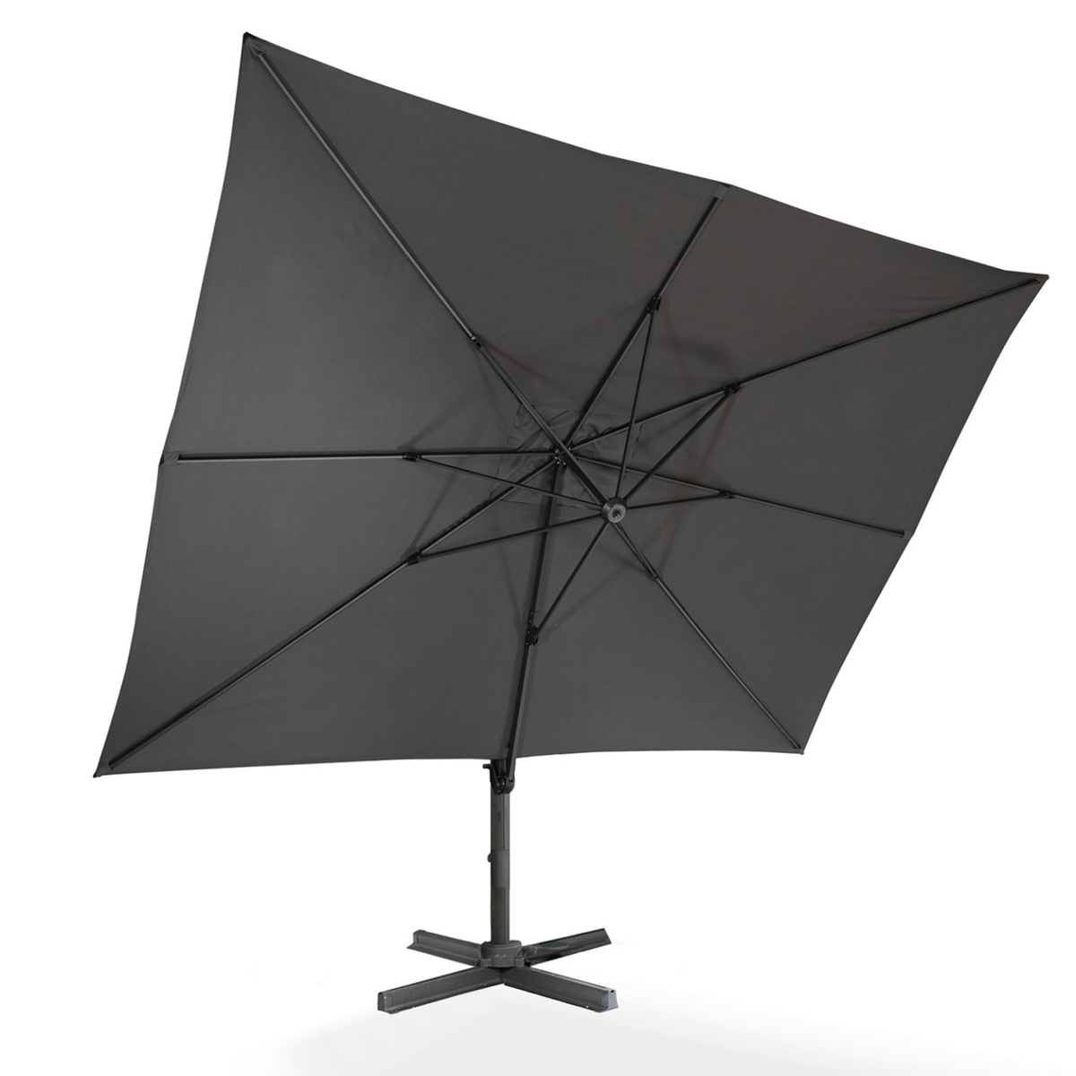 ID MARKET Parasol déporté inclinable rotatif 360 CALVI gris 3x4 M avec housse