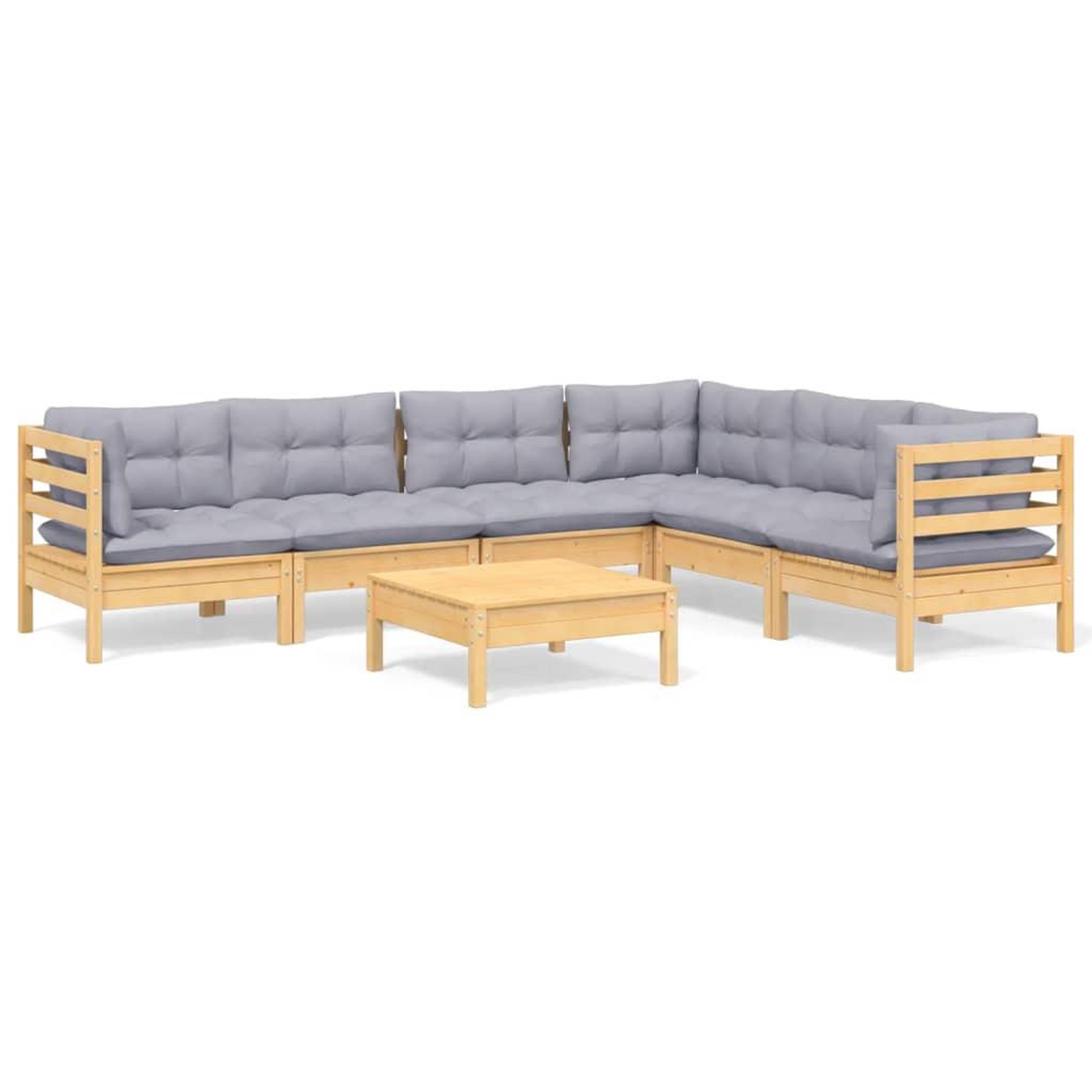Voir la diapositive 2 : VIDAXL Salon de jardin 7 pcs avec coussins gris bois de pin massif