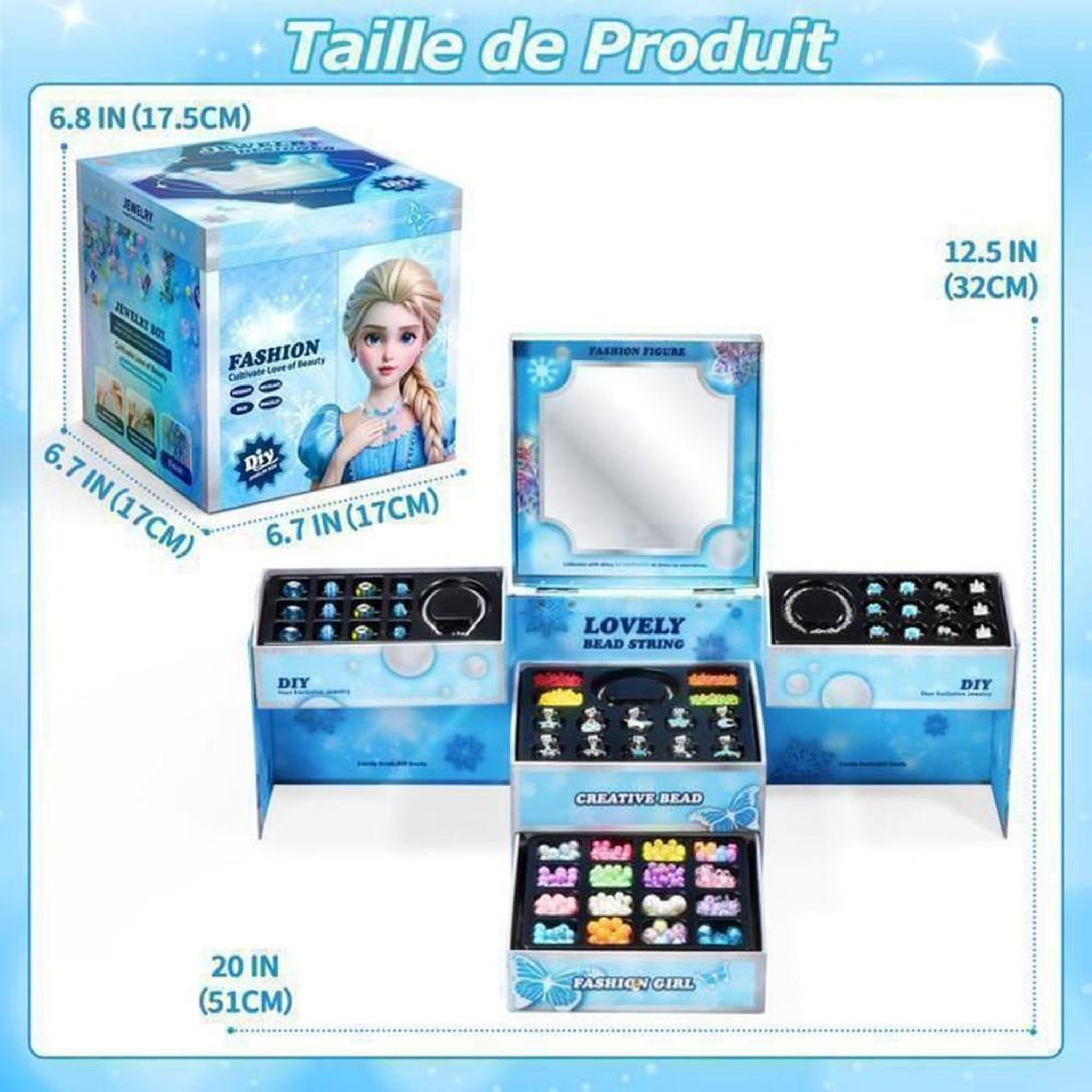 Voir la diapositive 5 : Kit de création de bijoux DIY fille Princess avec perles non toxiques, montage sans colle et mini miroir