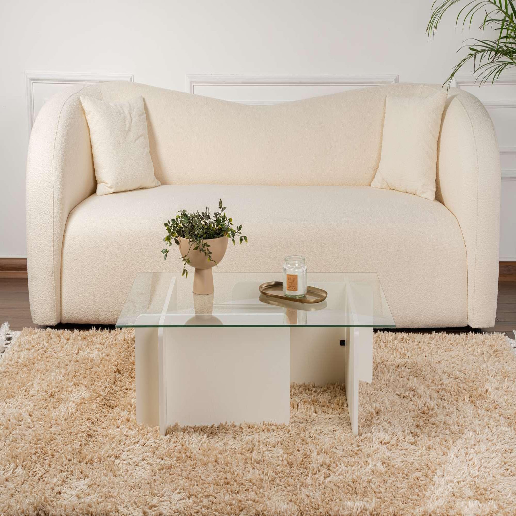 Voir la diapositive 4 : Habitat et Jardin Table basse en verre  flavio  105 x 65 x 30 cm - bois blanc