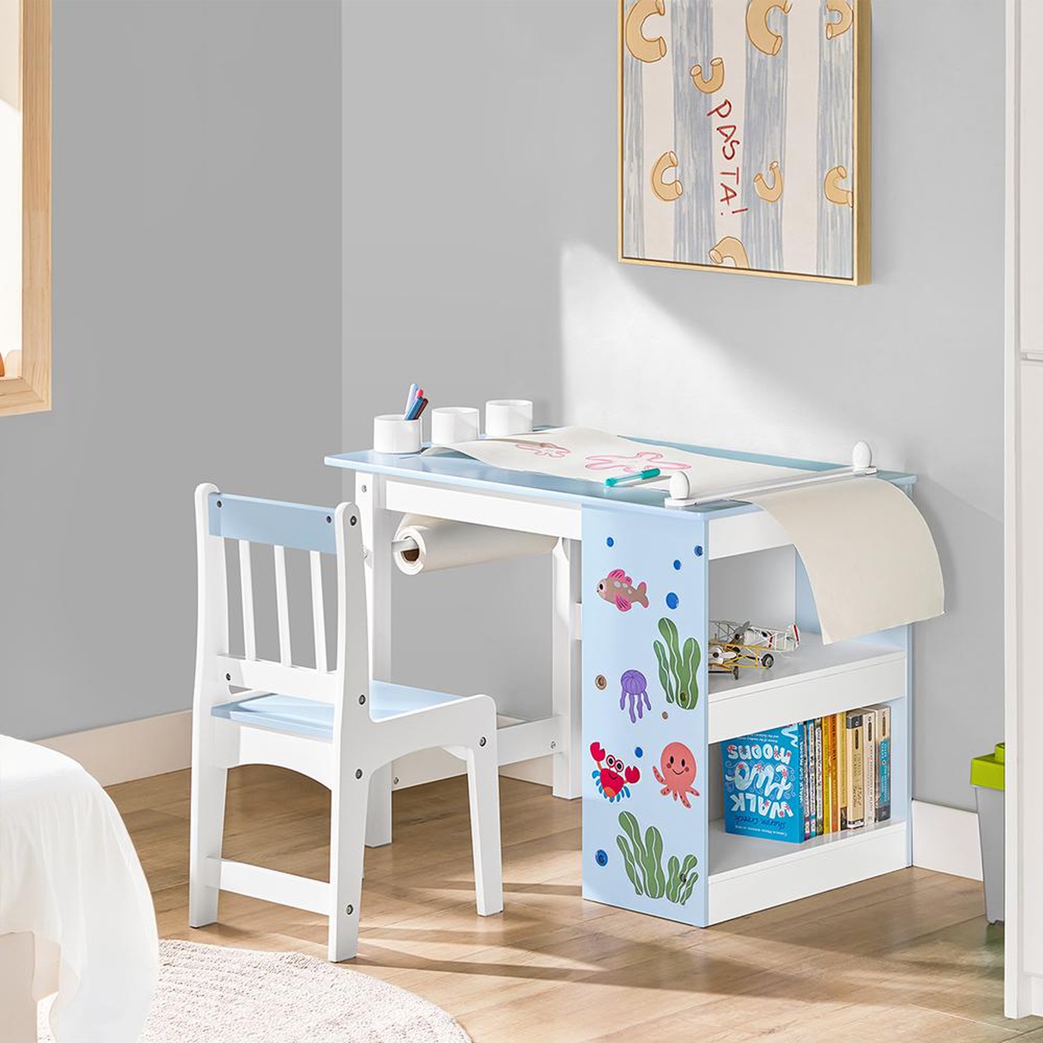 Voir la diapositive 5 : SOBUY SoBuy - Ensemble Table Et Chaise Enfant avec 2 étagères - Nordique - KMB60