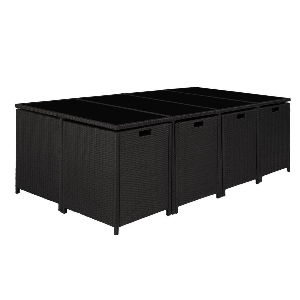 CONCEPT USINE Table et chaises 12 places en résine tressée noir et gris FLORIDA