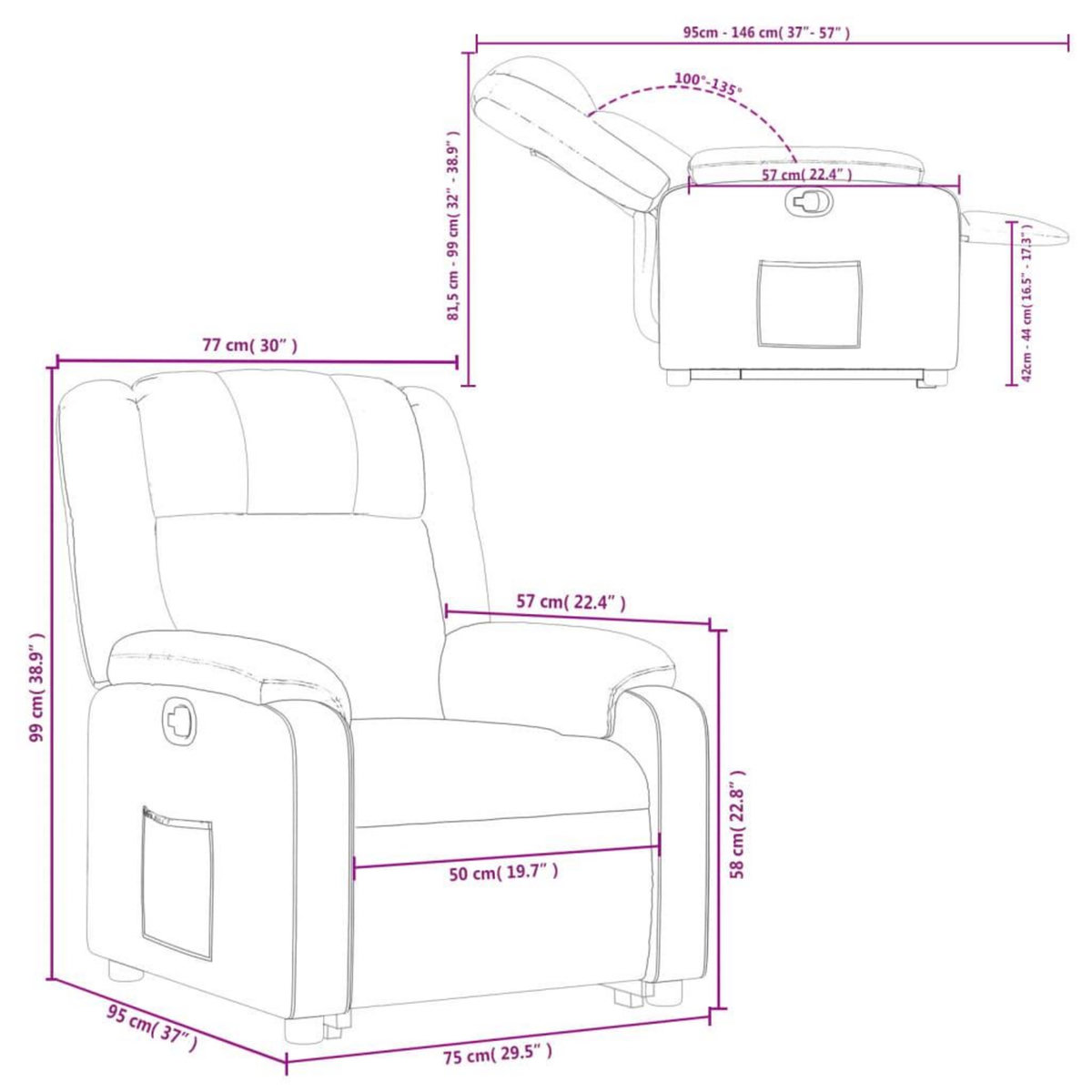 VIDAXL Fauteuil inclinable noir tissu