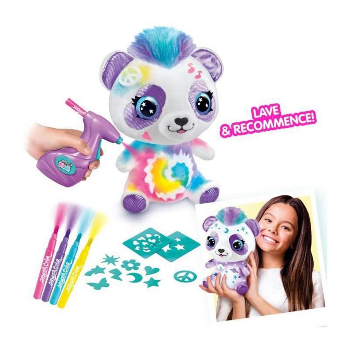 Canal Toys Peluche Airbrush Panda a personnaliser - Peluche spray art avec feutres et pochoirs - OFG 257 - Canal Toys