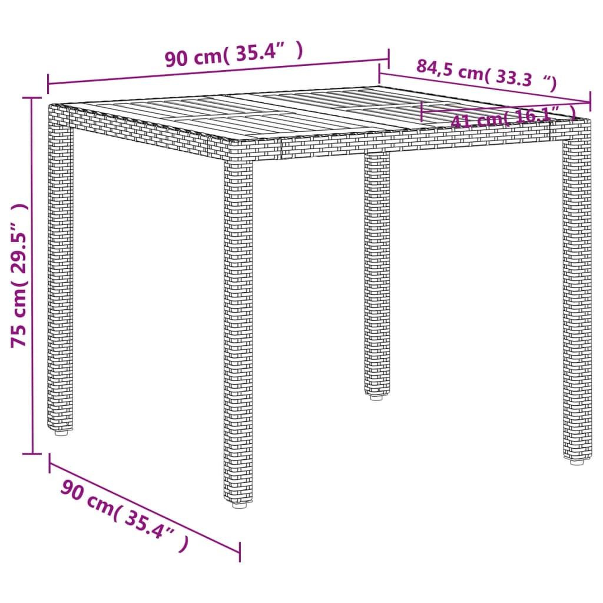 Voir la diapositive 6 : VIDAXL Table de jardin beige 90x90x75 cm resine tressee et bois acacia