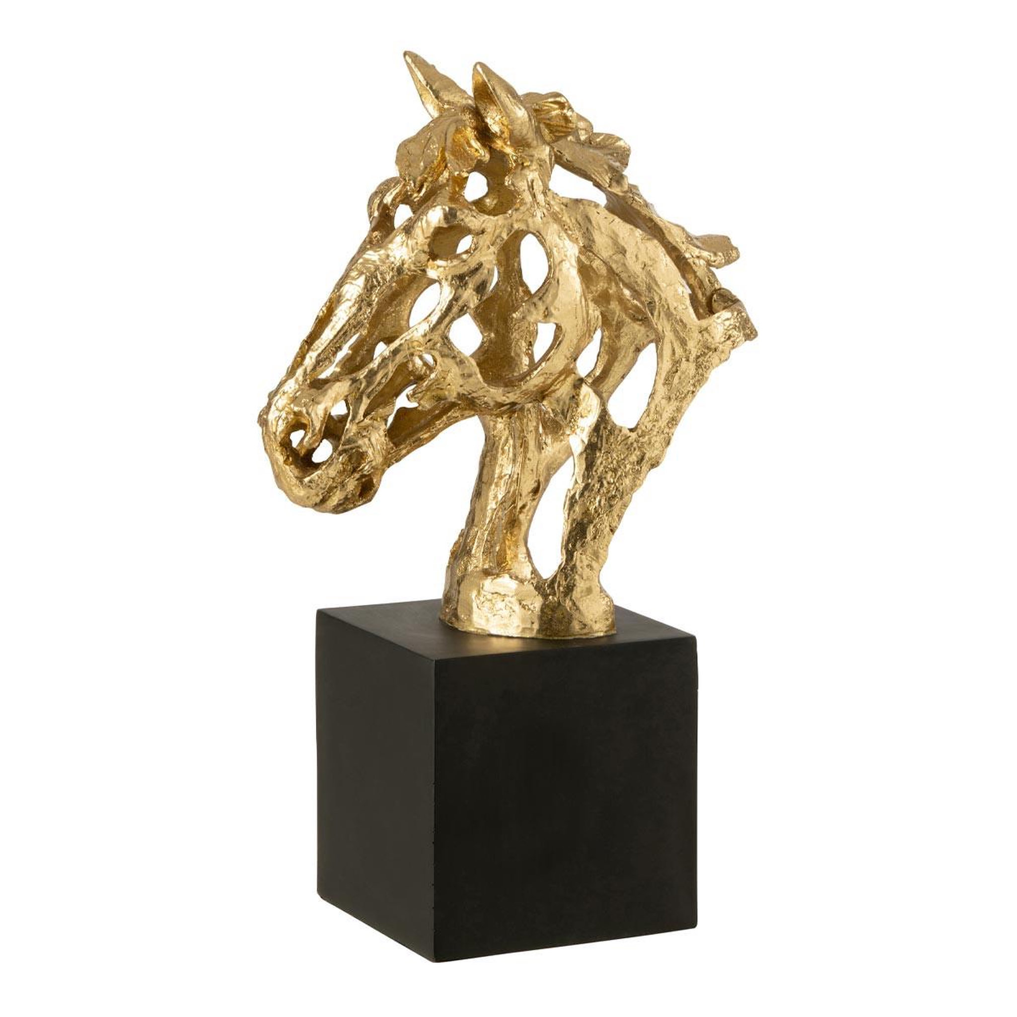 J-LINE Tête de cheval ajourée sur socle  hollywood  40cm doré