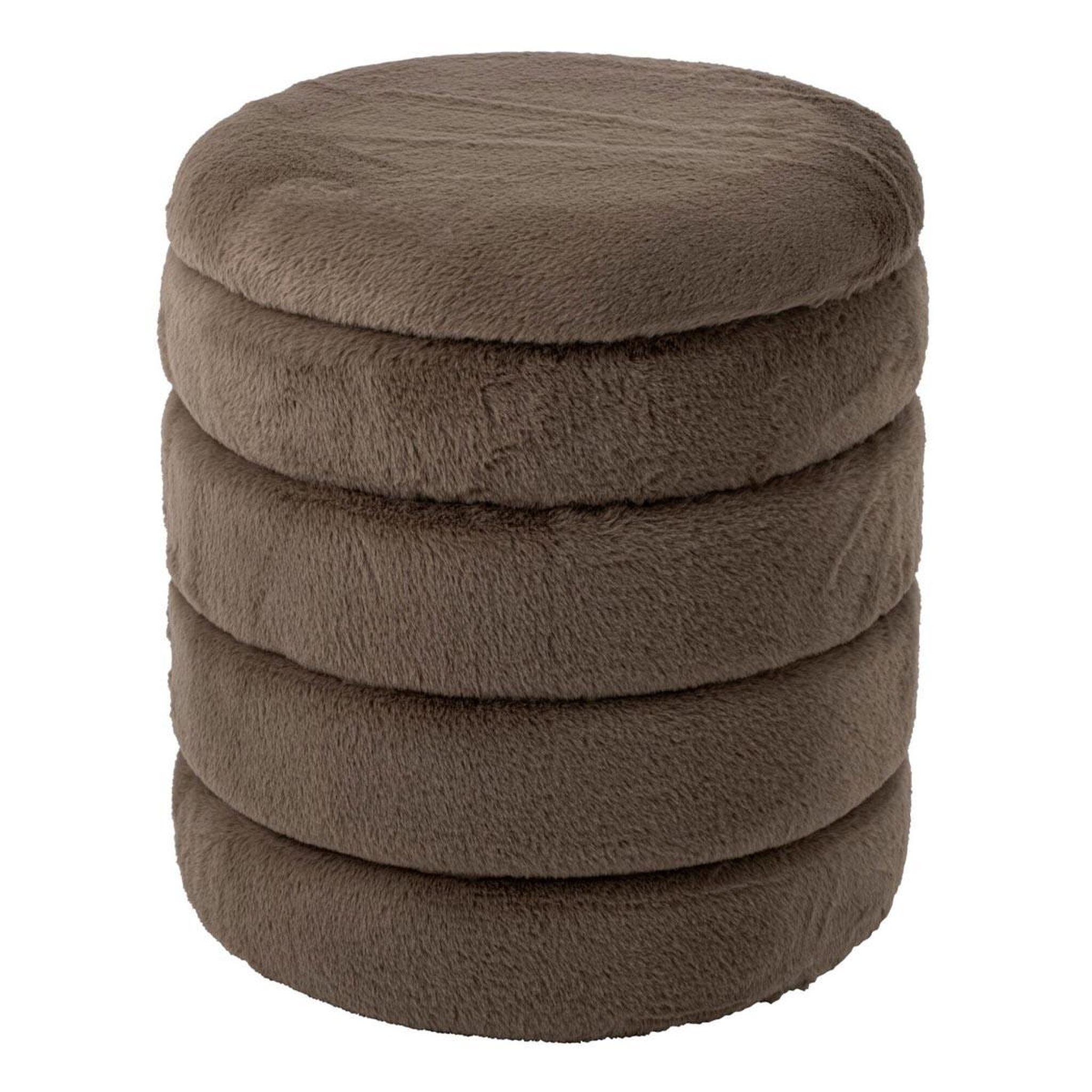 J-LINE Pouf coffre imitation fourrure  cotton  47cm taupe