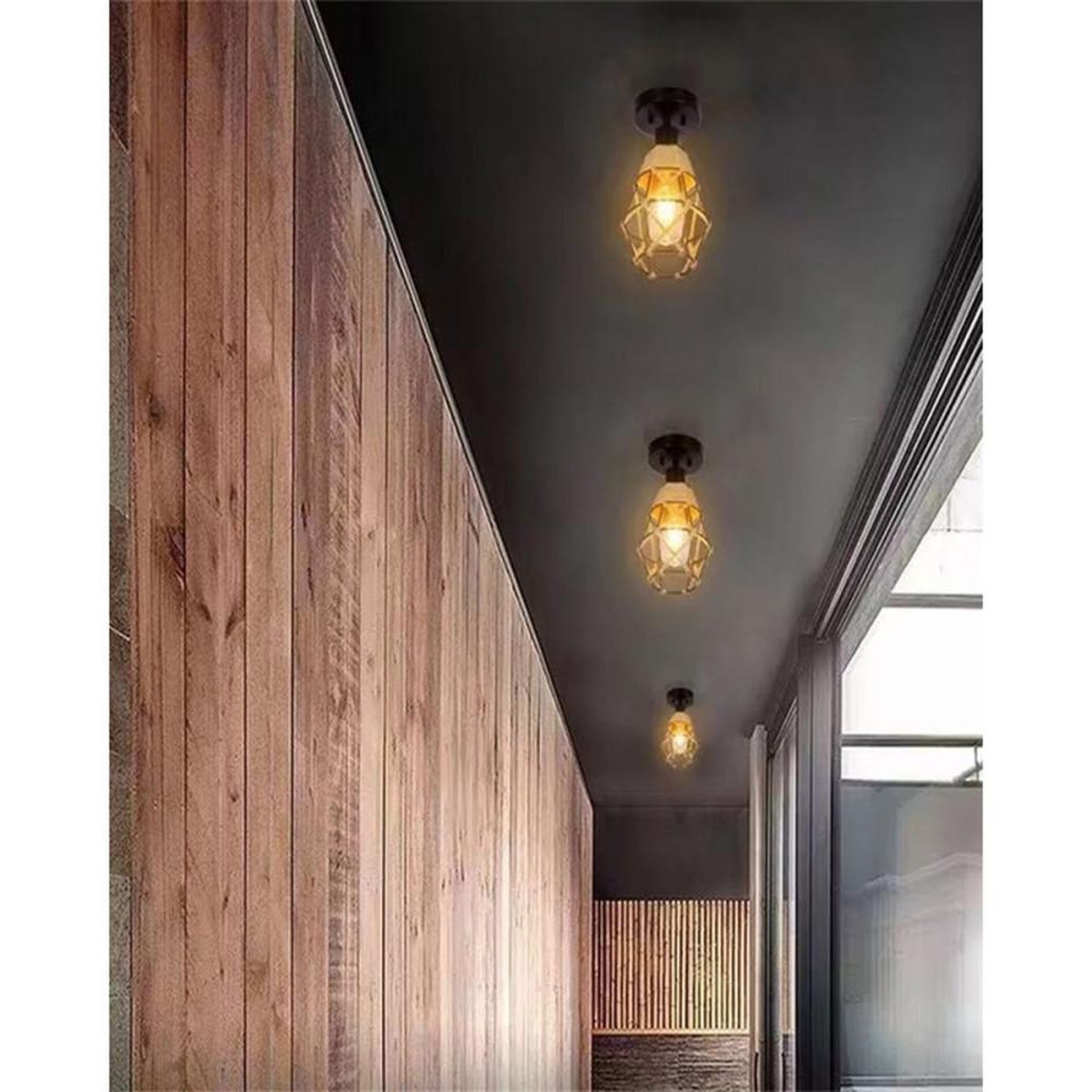 Voir la diapositive 5 : Plafonnier en cage carrée noir en fer et corde de jute lot de 2 E27, abat-jour tressé Ø 15 cm hauteur 18 cm, 40 W max (LED recommandé)