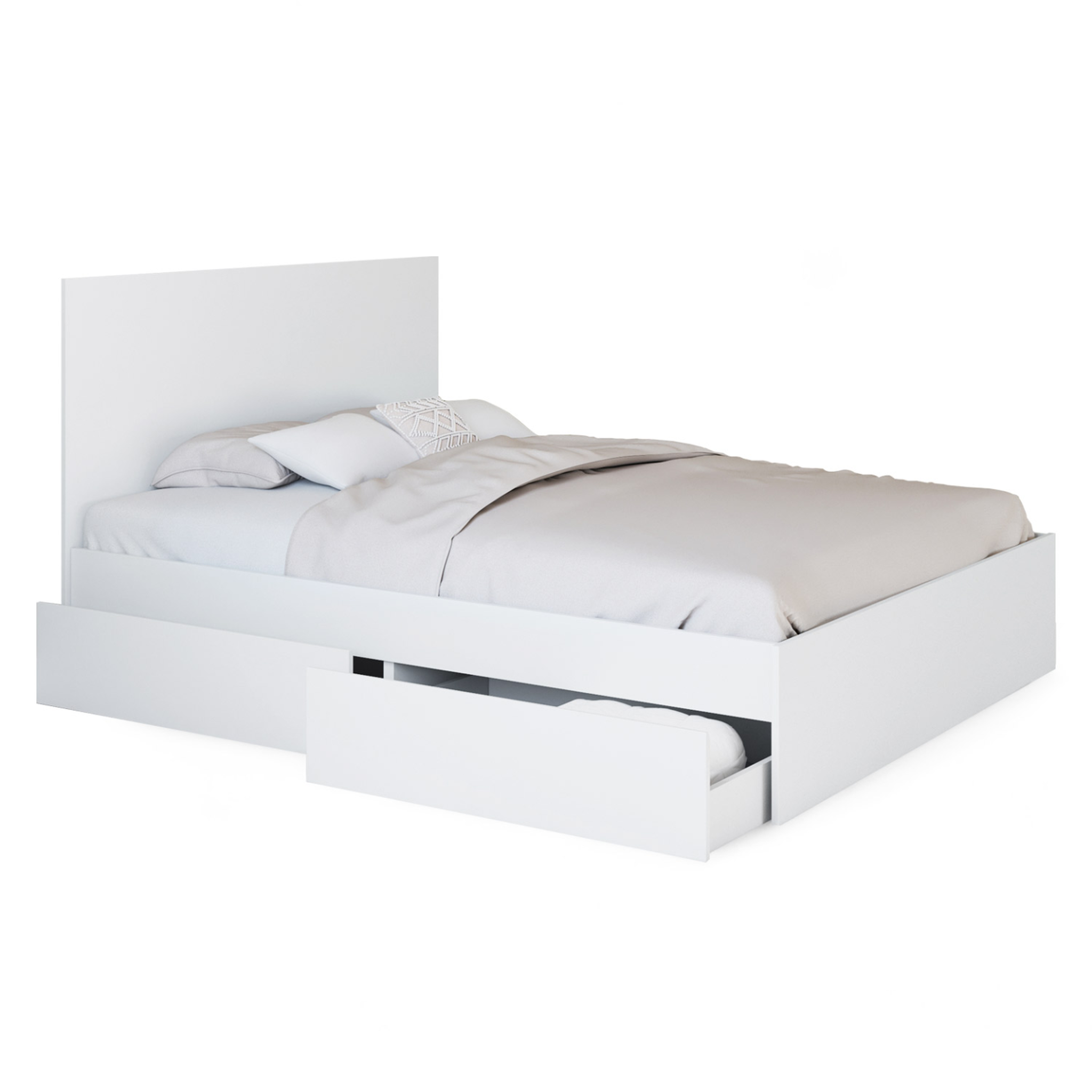ID MARKET Lit double omaha 4 tiroirs sur roulettes avec tête de lit et sommier 140 x 190 cm blanc
