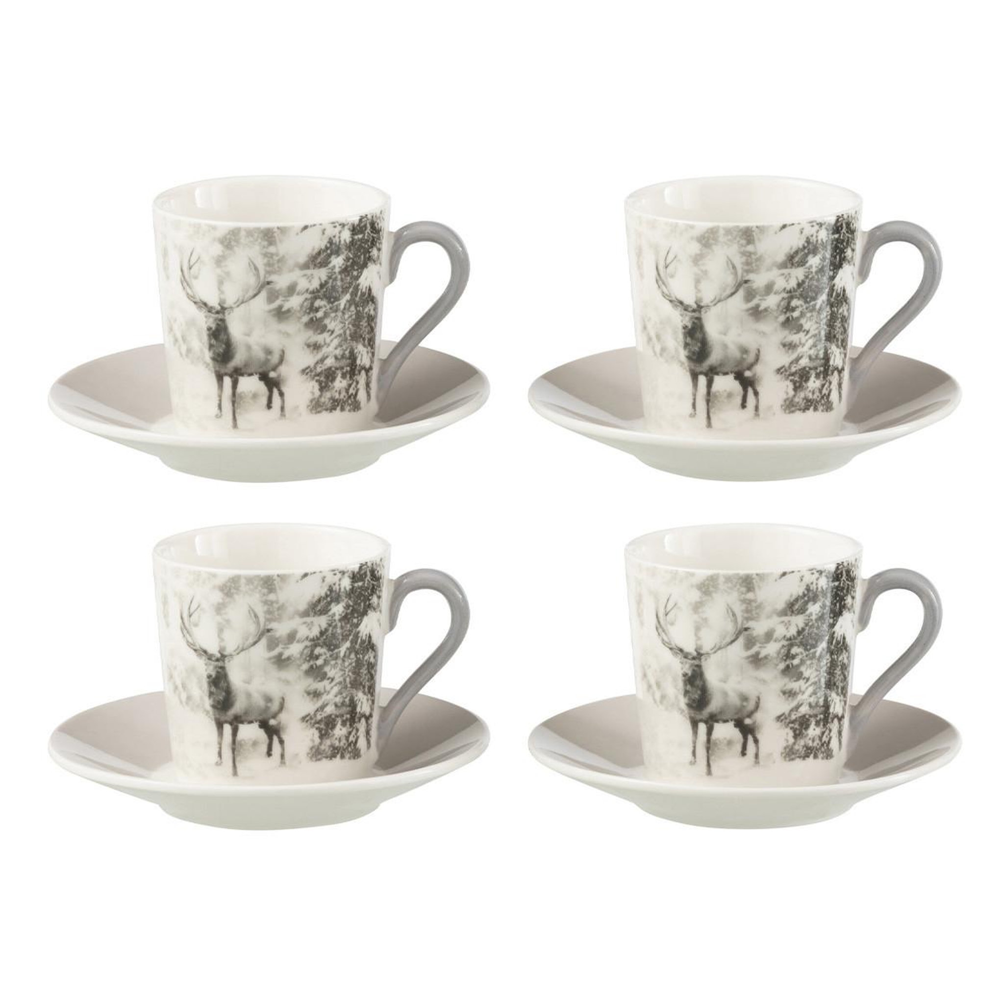 Voir la diapositive 1 : J-LINE Lot de 4 tasses à café & sous-tasses  renne  8cl gris