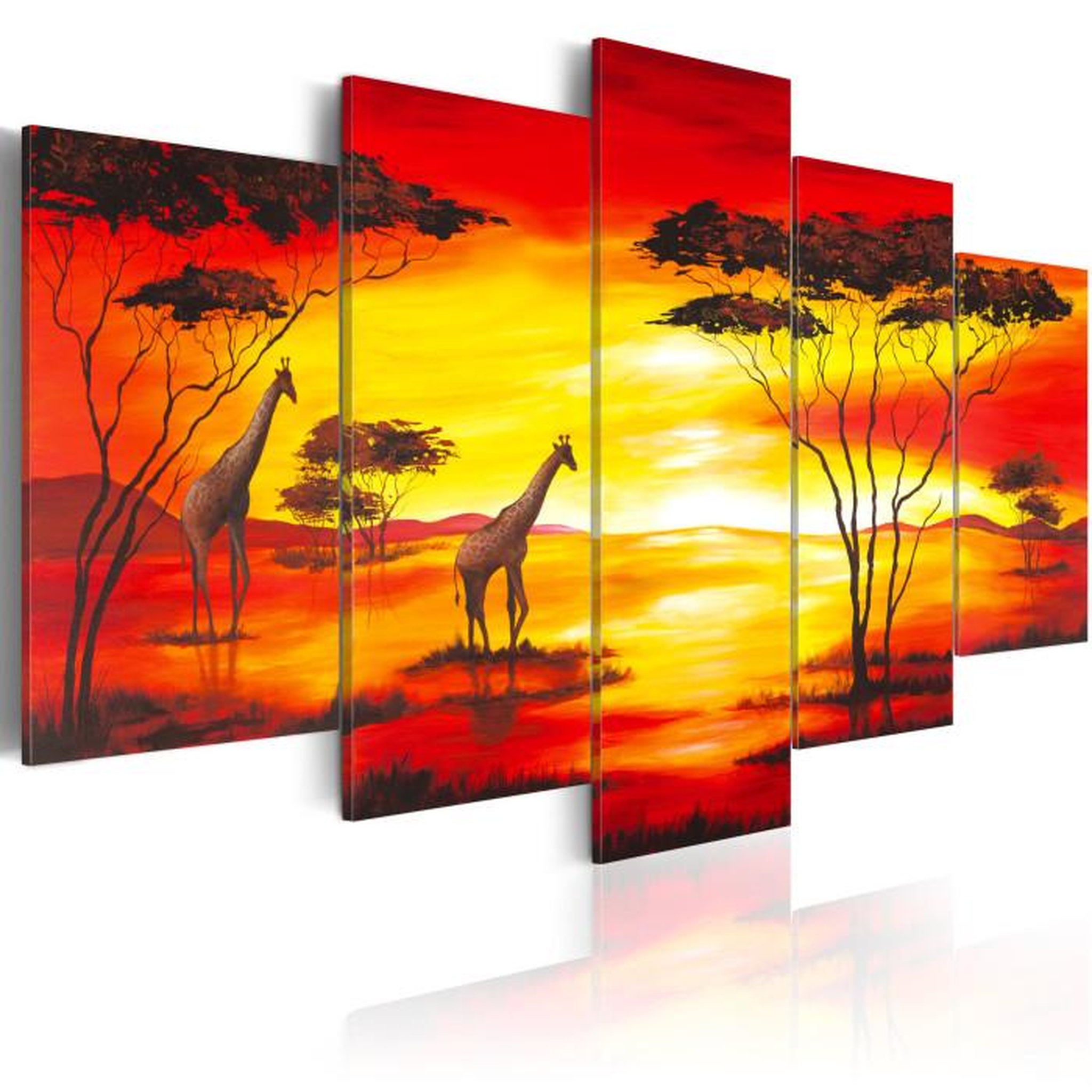 Paris Prix Tableau Imprimé  Girafes au Coucher du Soleil. Coloris disponibles : Multicolore