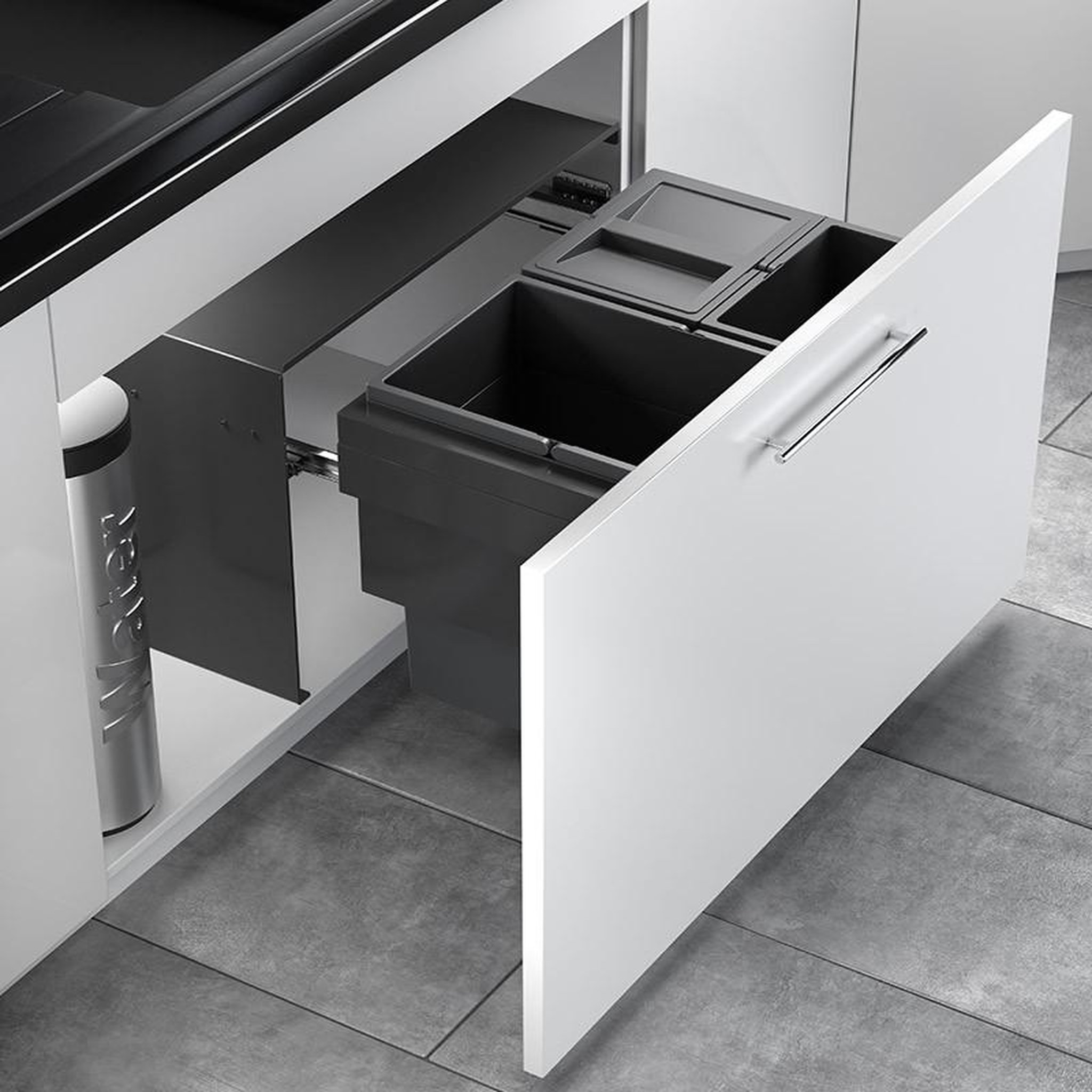 Voir la diapositive 2 : HAILO Poubelle encastrable 54l 3 bacs (28+13+13) as cargo aqua 900
