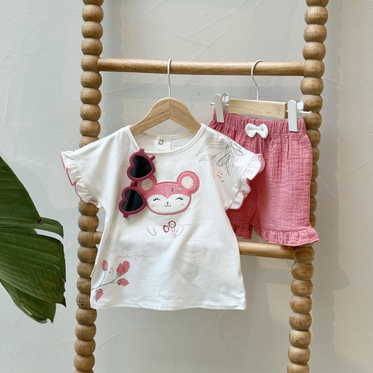Petit Béguin Ensemble enfant t-shirt et short en gaze de coton Anaelle