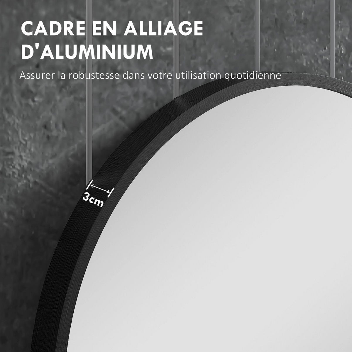 HOMCOM Miroir mural ovale dim. 60L x 90H cm cadre arrondi montage vertical/horizontal alu. noir
