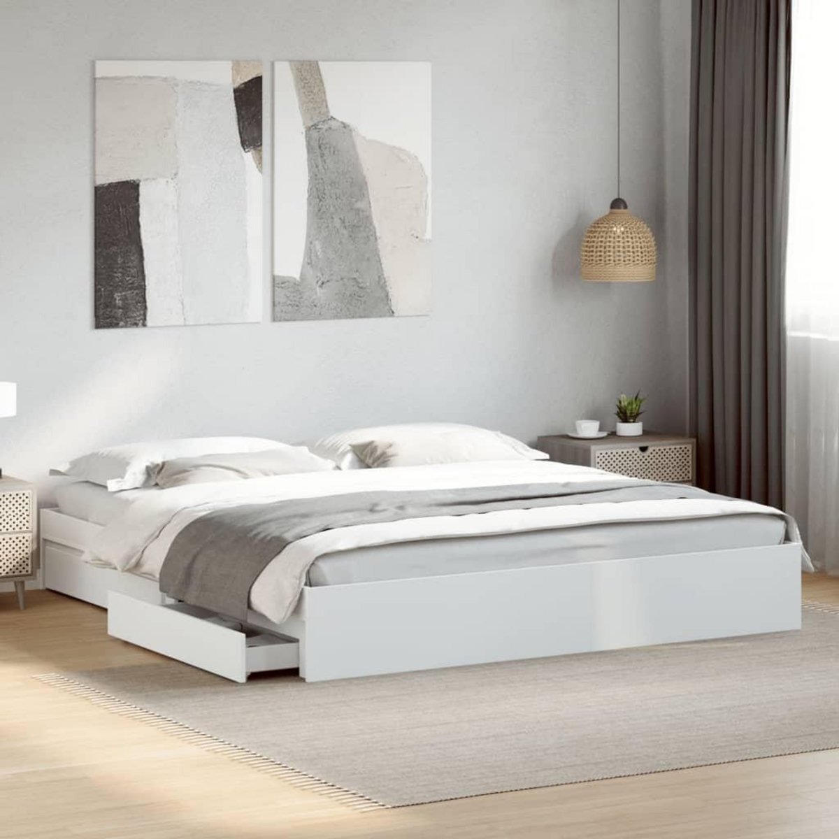 VIDAXL Cadre de lit avec tiroirs sans matelas blanc 180x200 cm