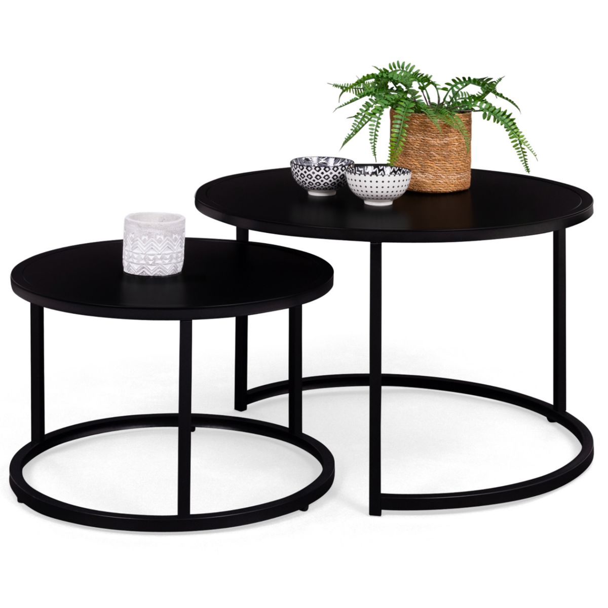 ID MARKET Lot de 2 tables basses gigognes DAVIS rondes 54/70 en métal noir mat design industriel
