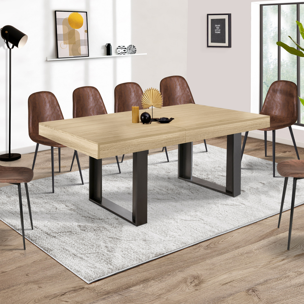 ID MARKET Table à manger extensible rectangle PHOENIX 6-12 personnes bois et noir 200-300 cm