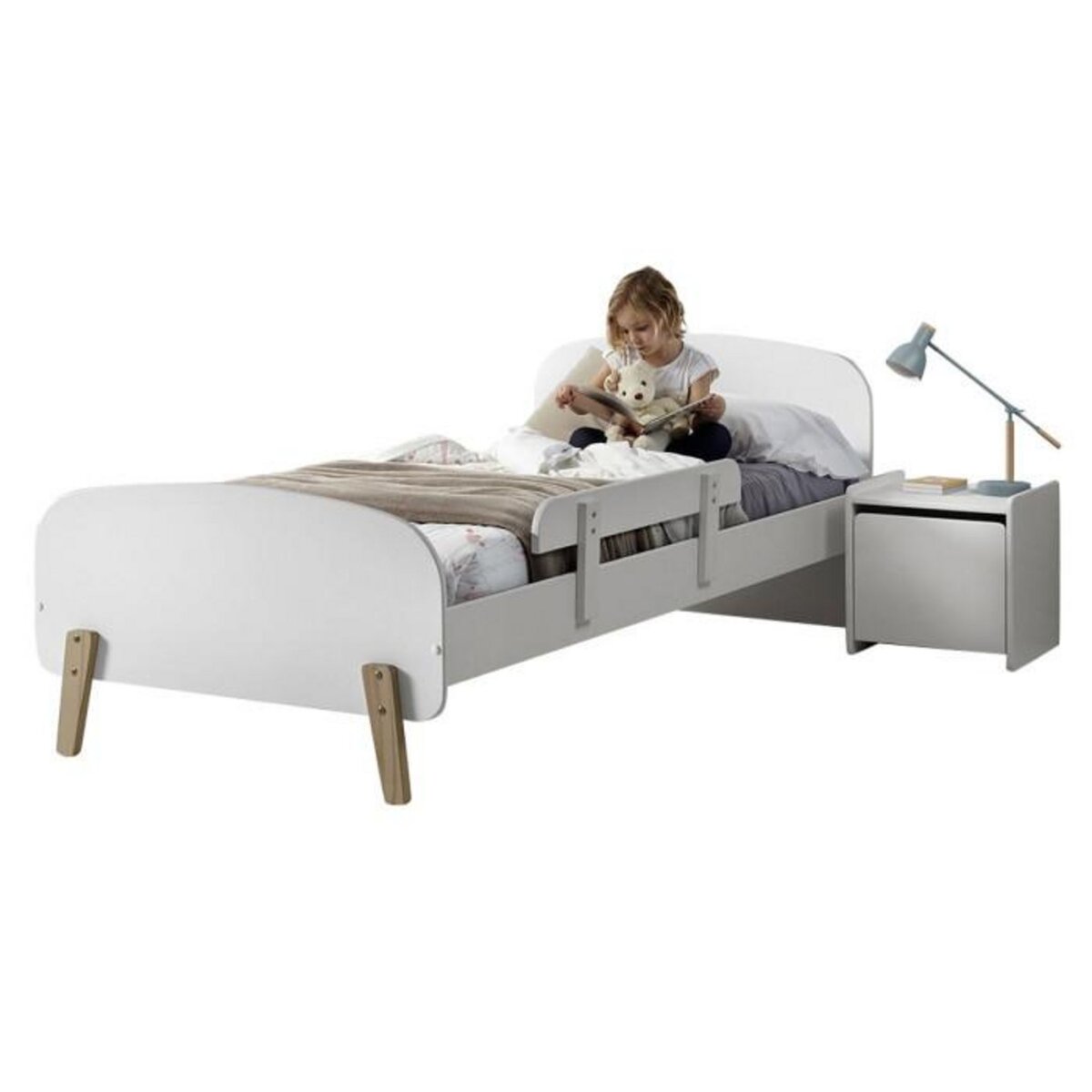 Paris Prix Pack - Lit Enfant, Barrière & Chevet  Kiddy  90x200cm Blanc