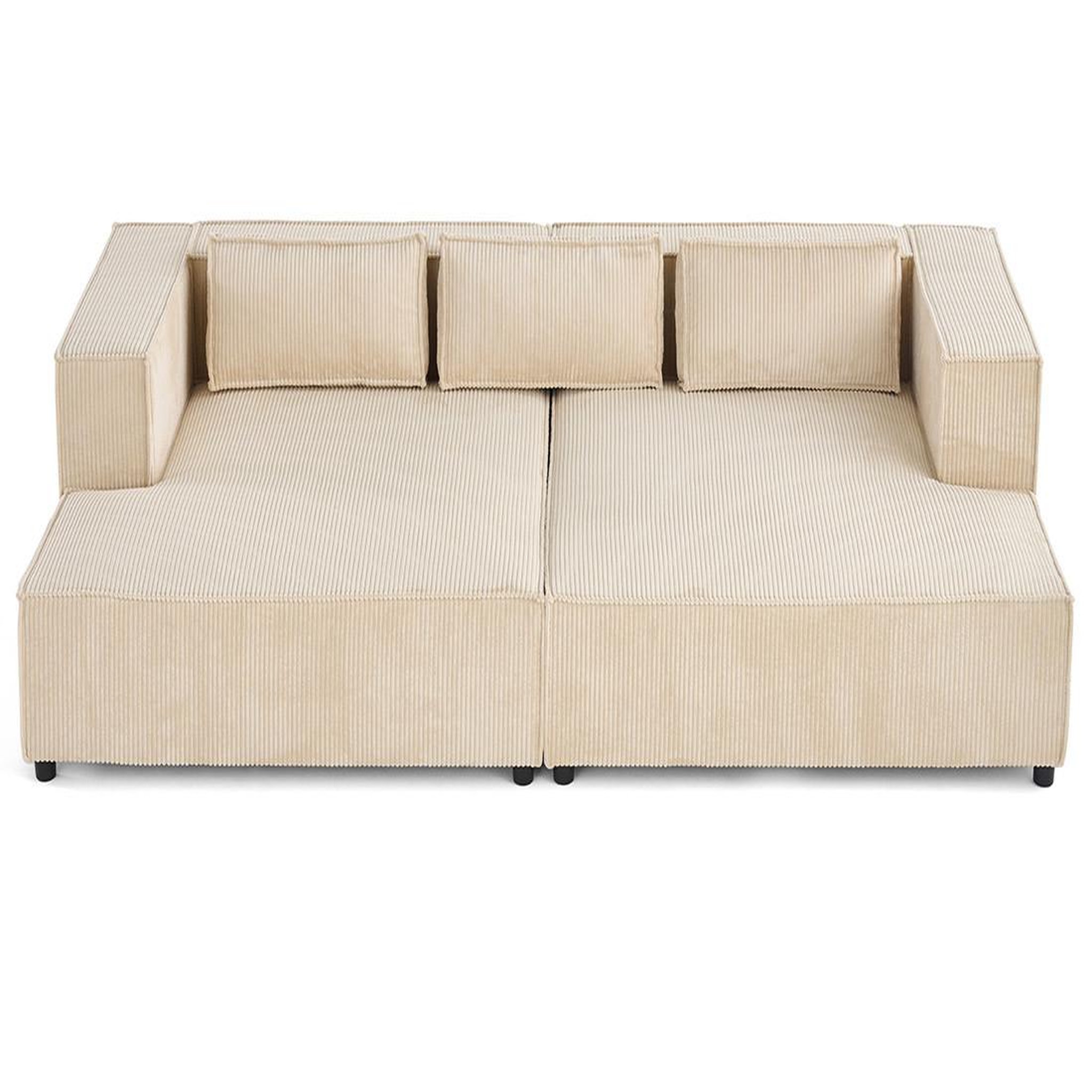 Voir la diapositive 3 : LISA DESIGN Stella - canapé droit 3 places avec double méridienne - assise profonde - en velours côtelé