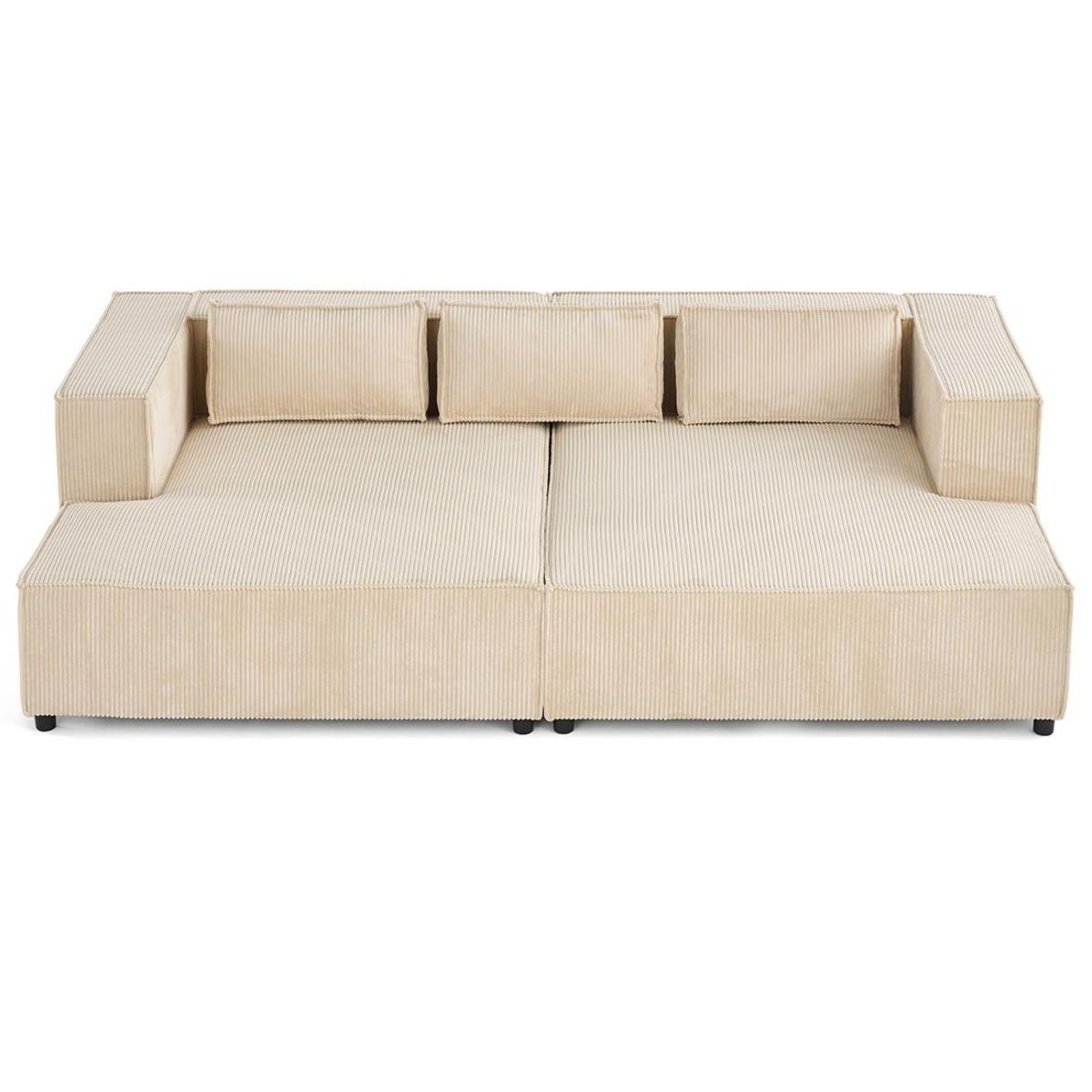 LISA DESIGN Stella - canapé droit 3 places avec double méridienne - assise profonde - en velours côtelé