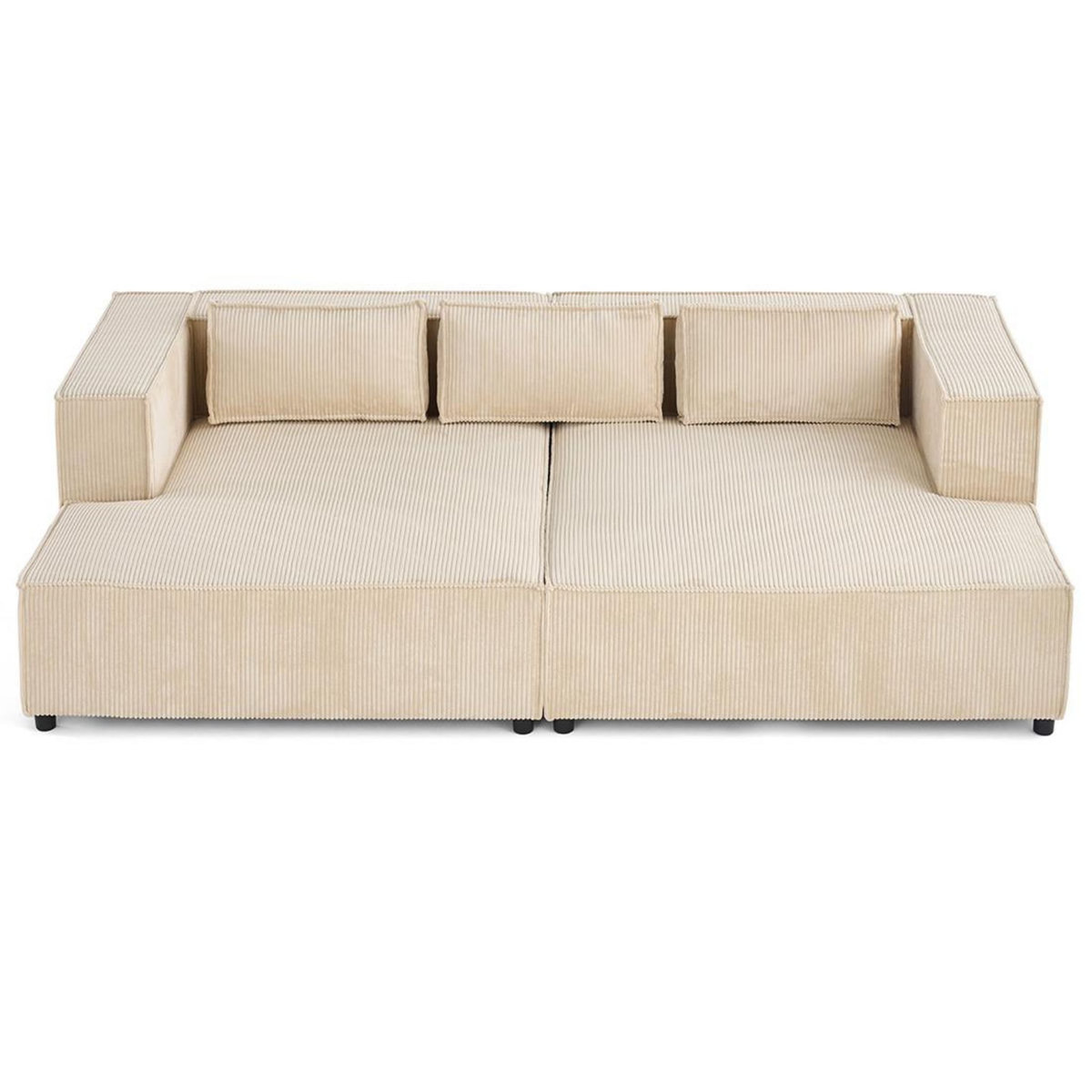 LISA DESIGN Stella - canapé droit 3 places avec double méridienne - assise profonde - en velours côtelé