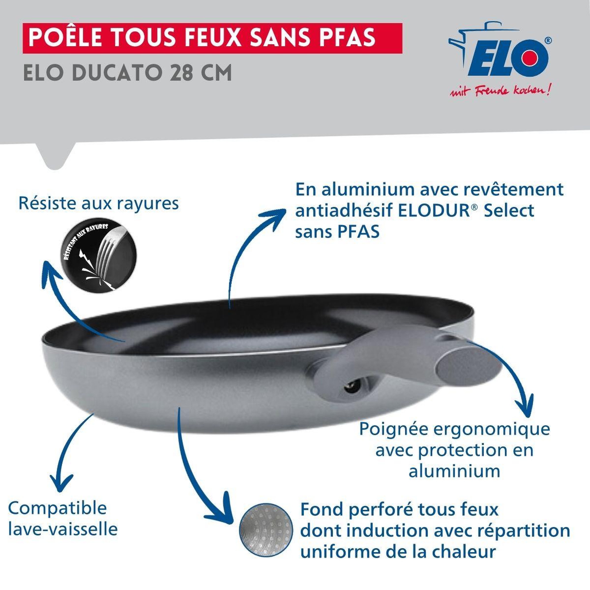 Voir la diapositive 3 : ELO Poêle tous feux 28 cm sans pfas elo ducato