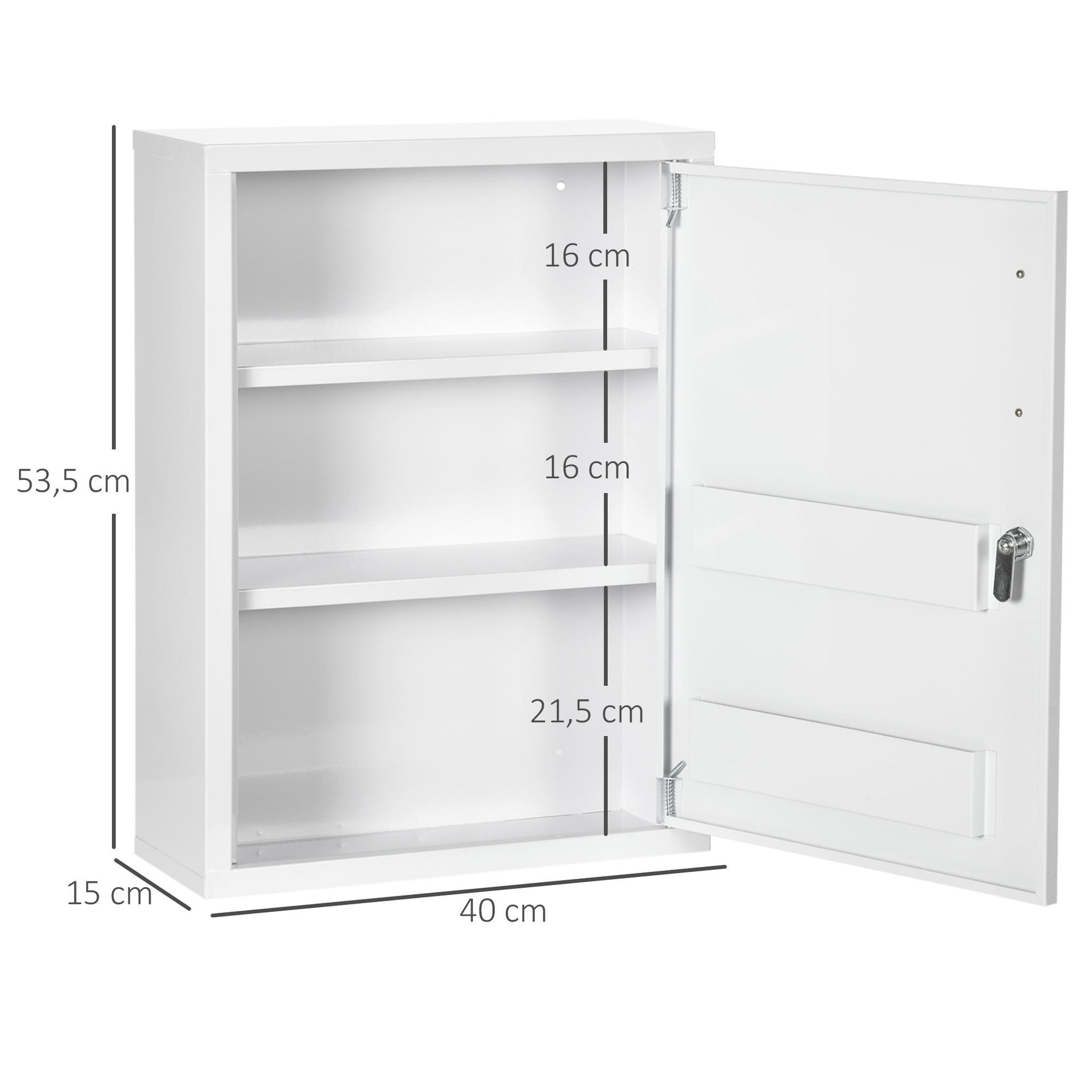 Voir la diapositive 3 : KLEANKIN Armoire à pharmacie 2 étagères 3 niv. Verrouillables dim. 40l x 15l x 53h cm 2 clés logo croix acier blanc
