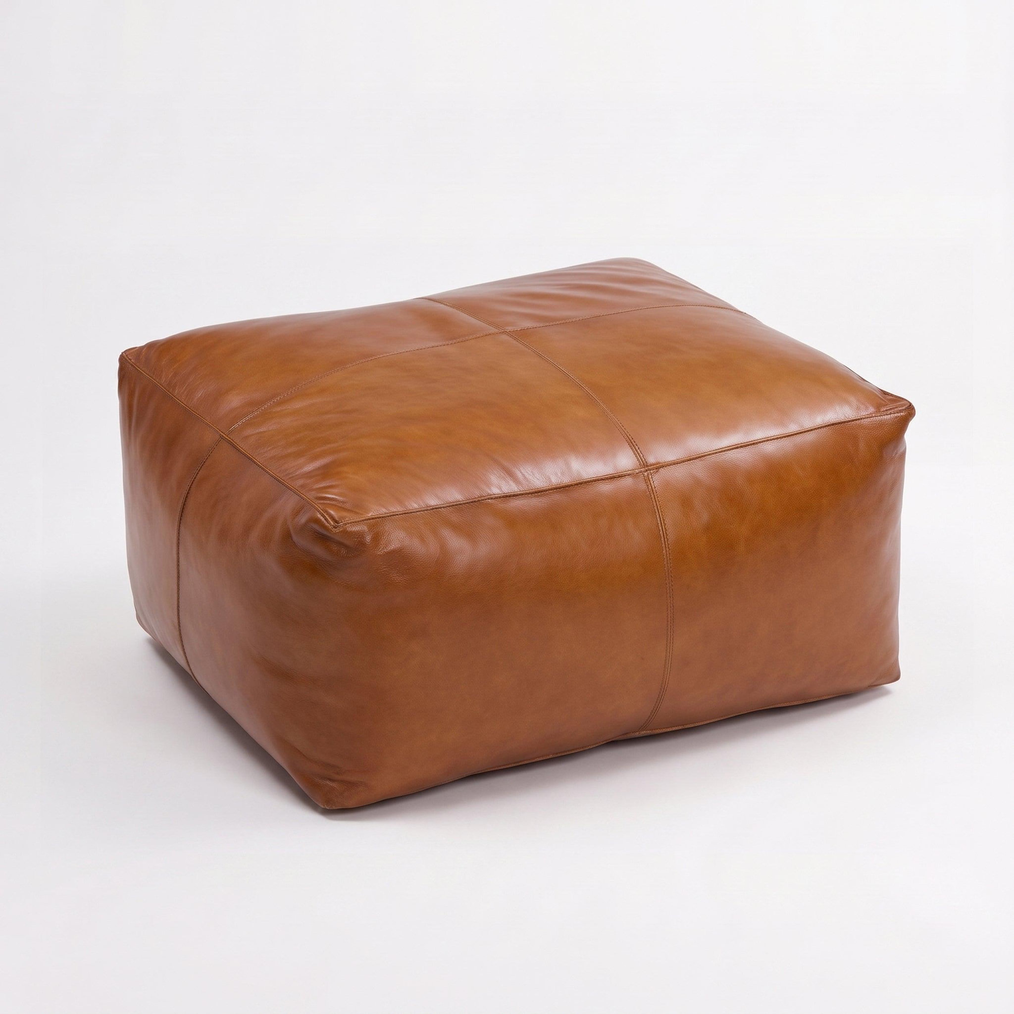 Voir la diapositive 2 : MAISON PAVANE Pouf rectangulaire en cuir de buffle marron-Augustin