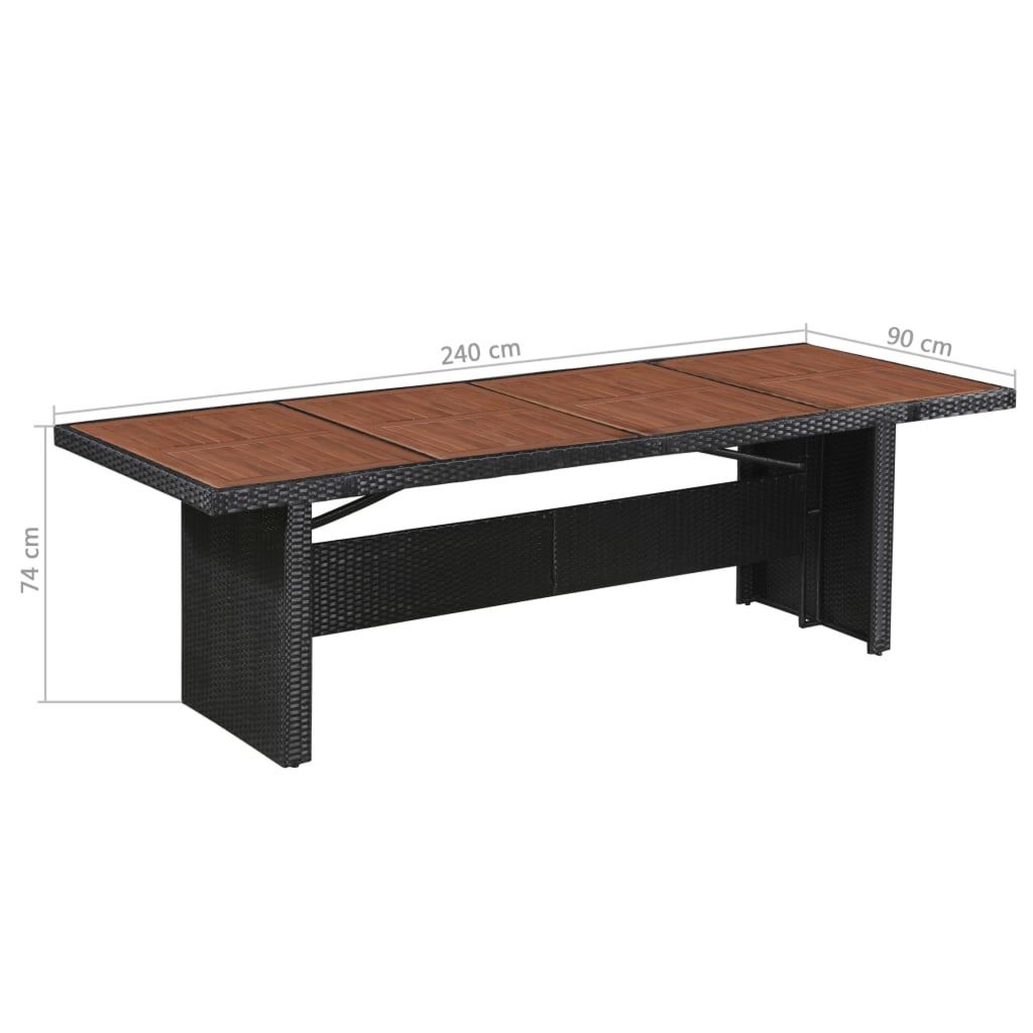 Voir la diapositive 4 : VIDAXL Table de jardin 240x90x74 cm Resine tressee et bois d'acacia