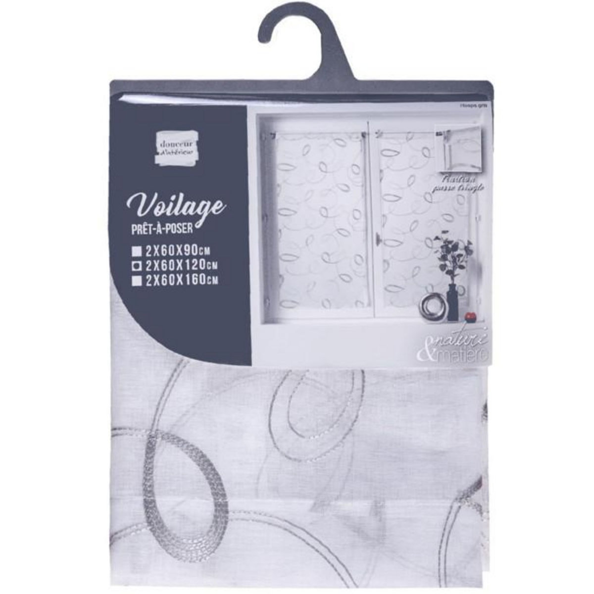 Paris Prix Paire de Voilages  Hoops  60x120cm Gris