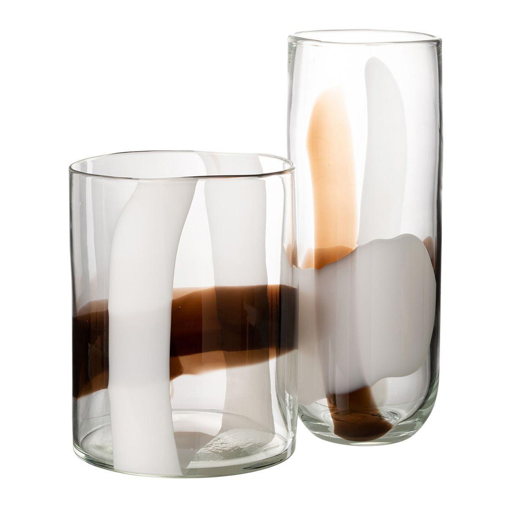 Voir la diapositive 2 : J-LINE Vase design en verre  iggy  27cm blanc & marron