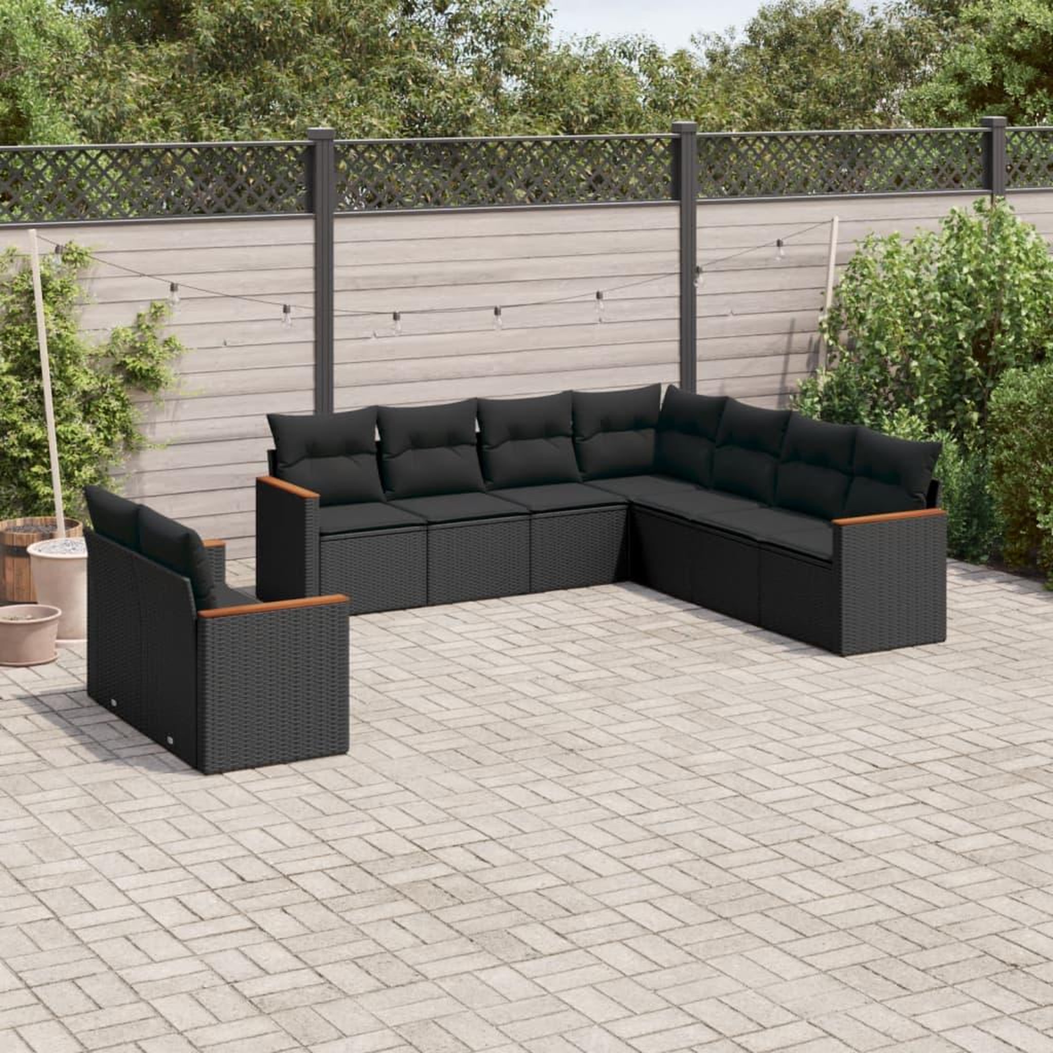 VIDAXL Salon de jardin 9 pcs avec coussins noir resine tressee