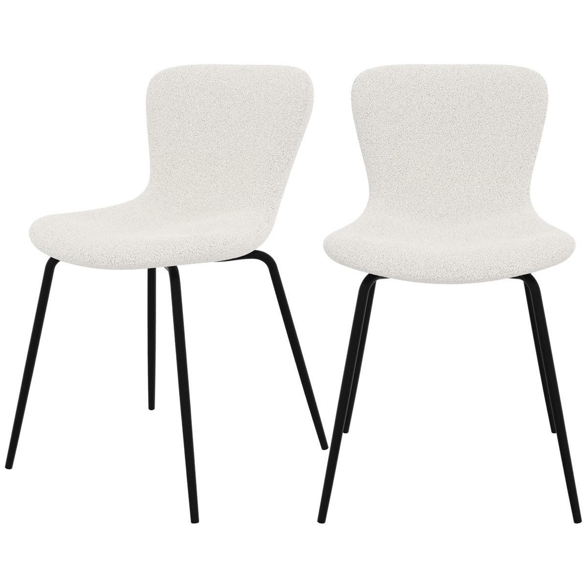 MAISON PAVANE Lot de 2 chaises effet laine bouclette blanche et pieds en métal-koko