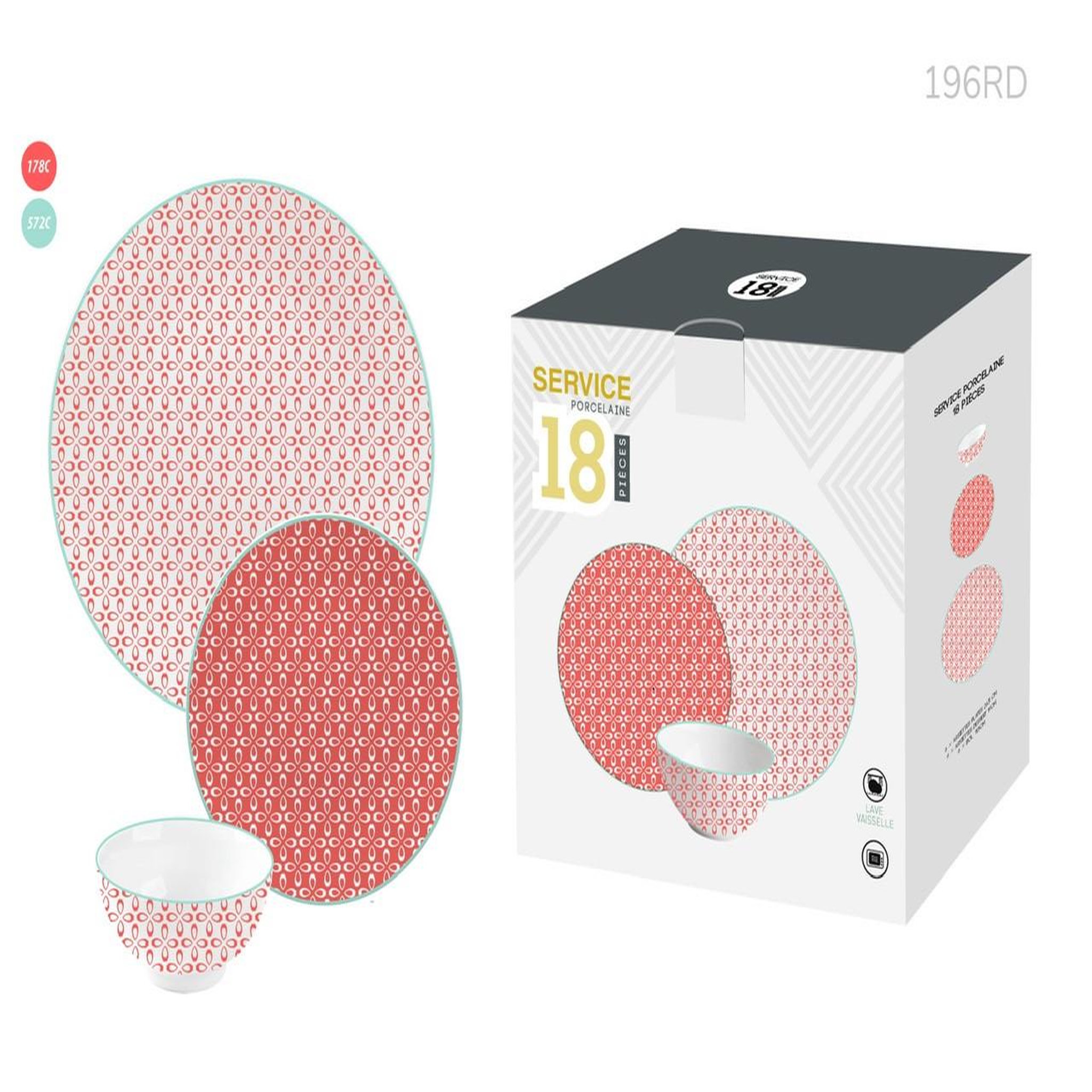 Voir la diapositive 2 : Service vaisselle 18 pièces en porcelaine corail