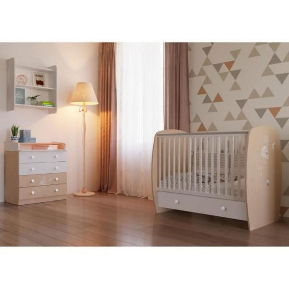 POLINI KIDS POLINI KIDS AMIS ZEN Lit NEVA 120*60 avec tiroir blanc/naturel