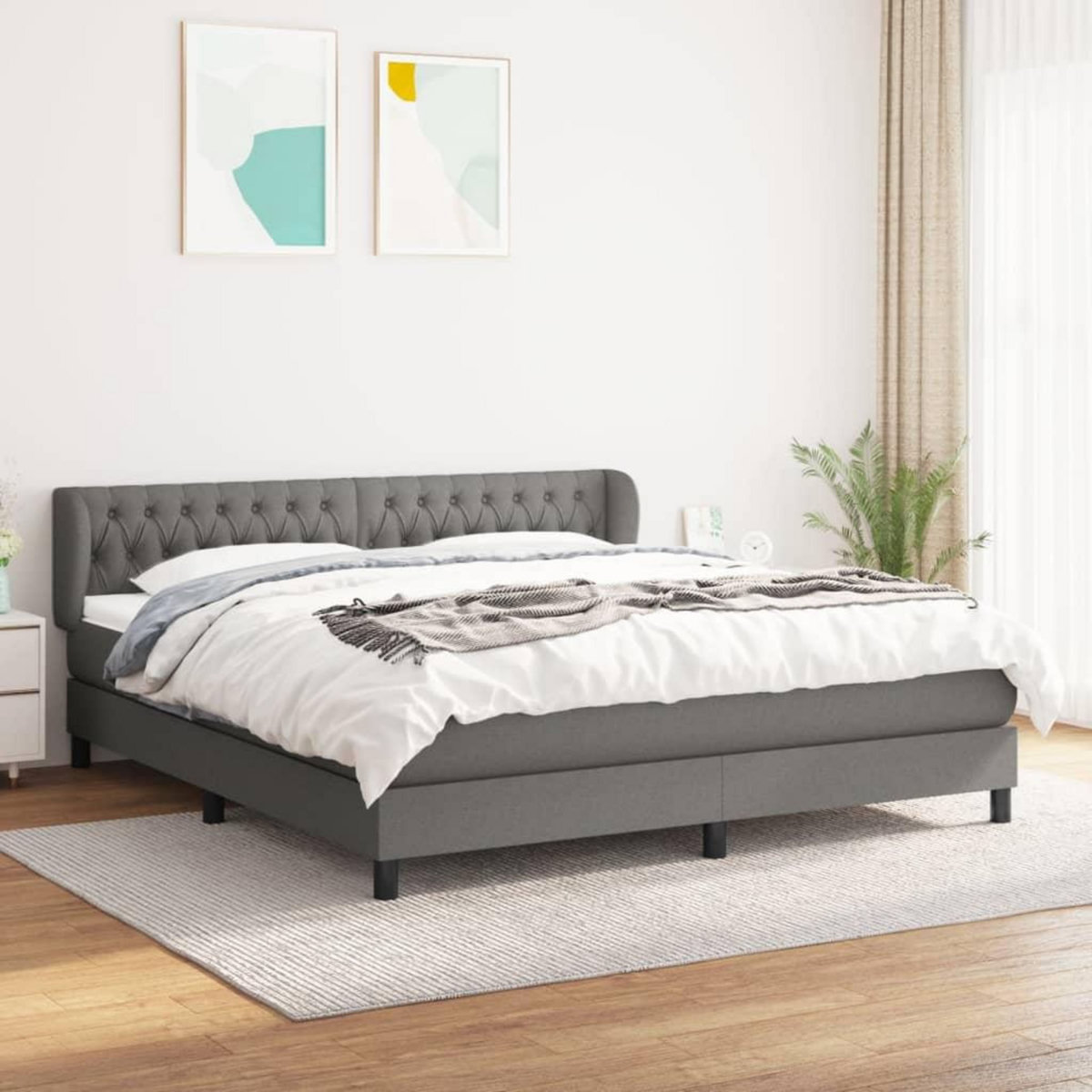 VIDAXL Sommier a lattes de lit avec matelas Gris fonce 180x200cm Tissu