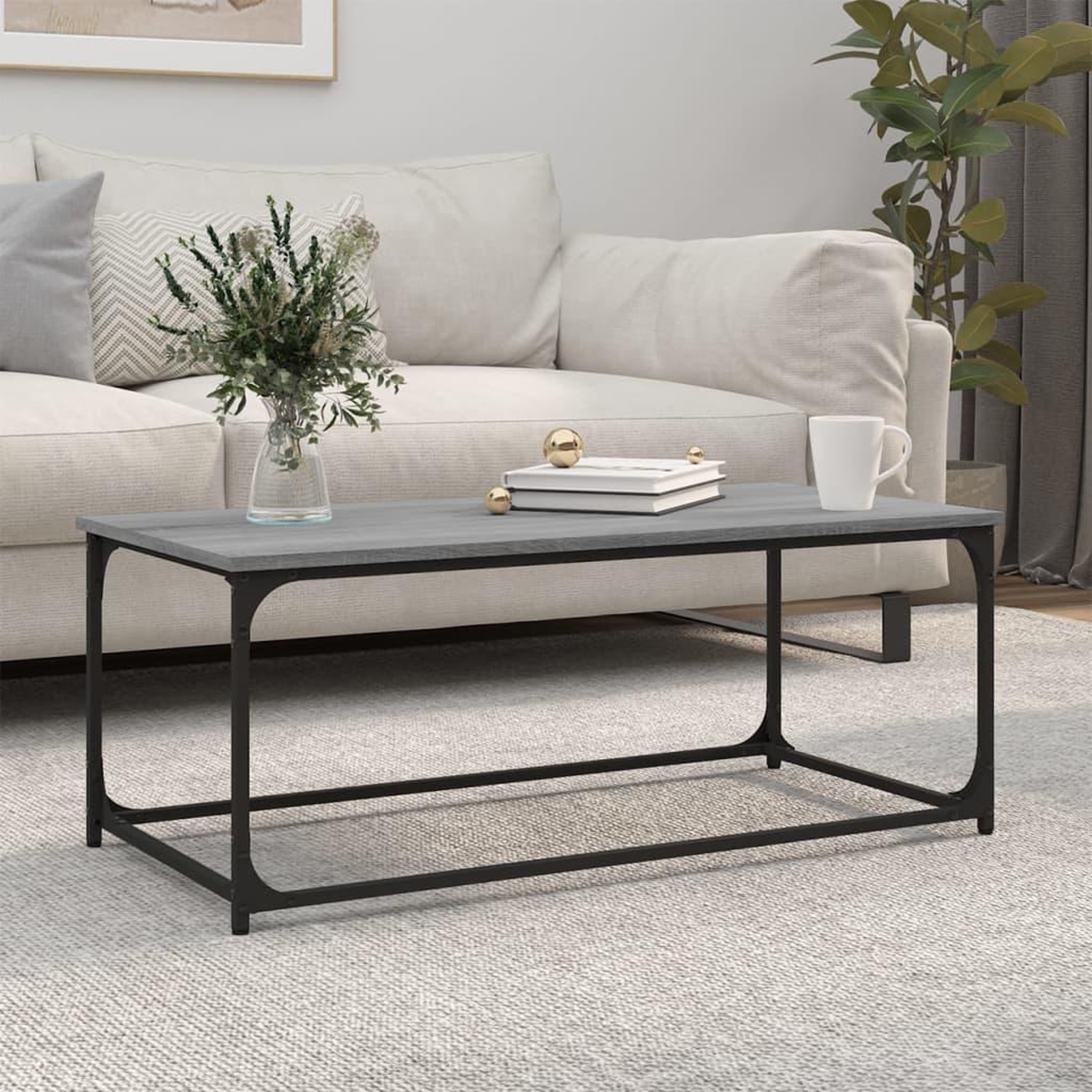 Voir la diapositive 1 : VIDAXL Table basse Sonoma gris 102x50x40 cm Bois d'ingenierie et fer