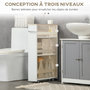 Voir la diapositive 4 : KLEANKIN Meuble bas colonne rangement salle de bain à roulettes 3 niveaux dim. 48L x 15l x 80H cm MDF panneaux blanc aspect chêne clair