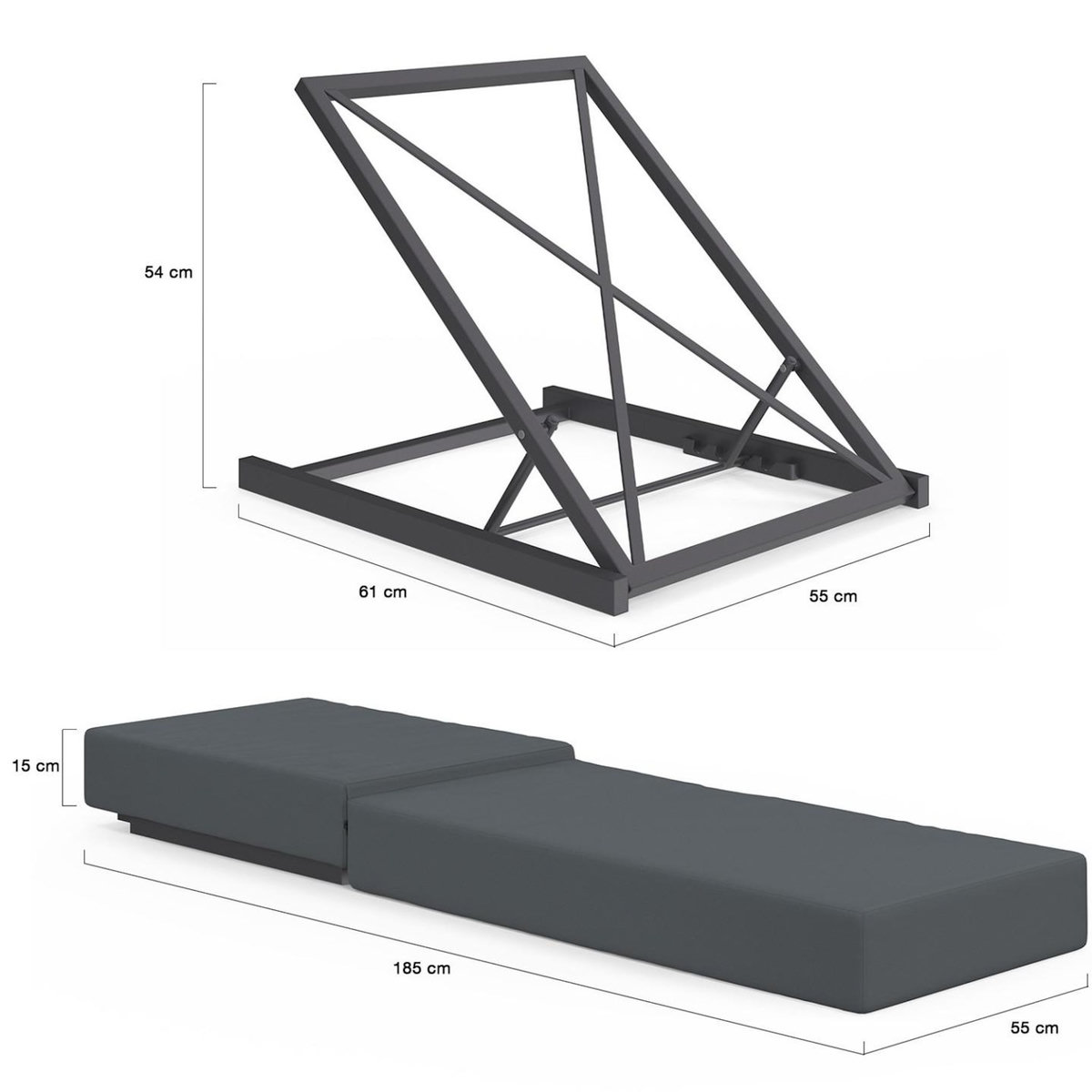 ID MARKET Lit de piscine, bain de soleil confort dossier métal inclinable 4 positions et matelas gris