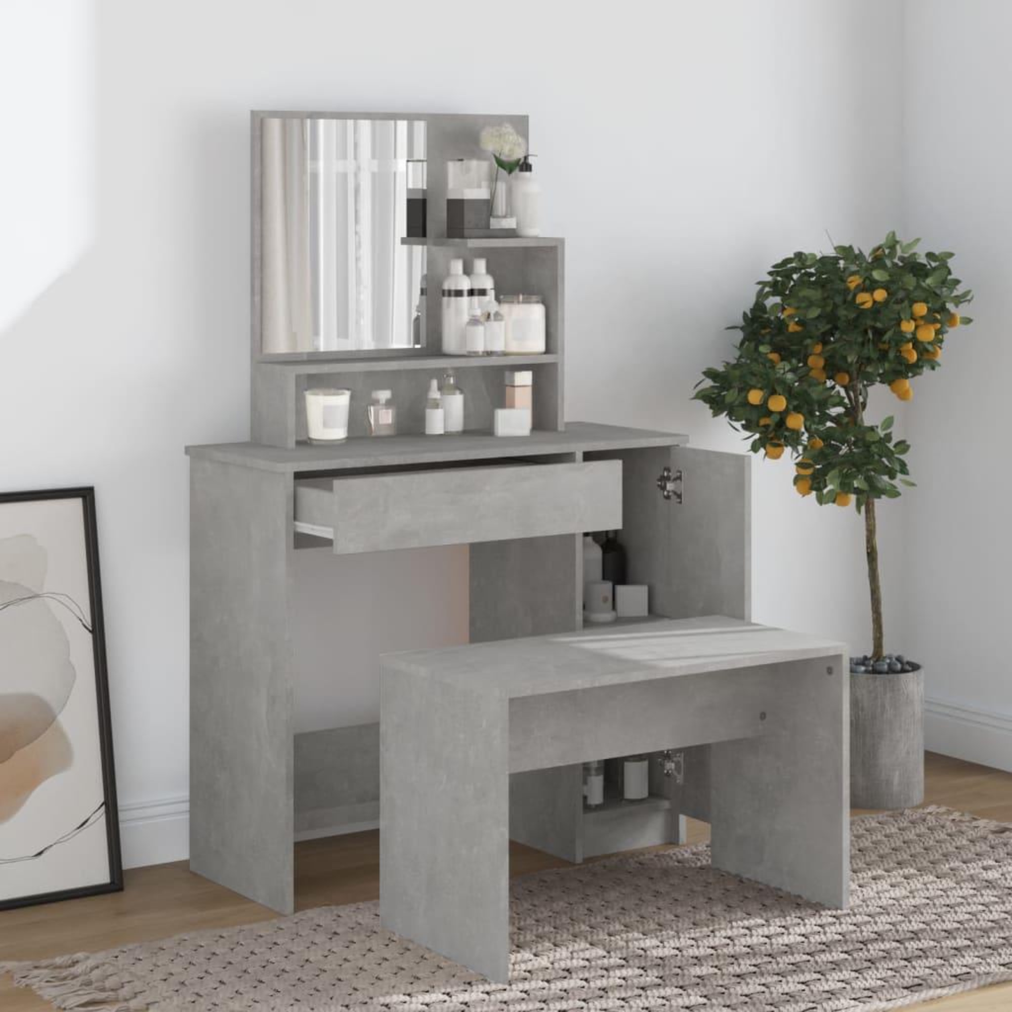VIDAXL Ensemble de coiffeuse Gris beton 86,5x35x136 cm